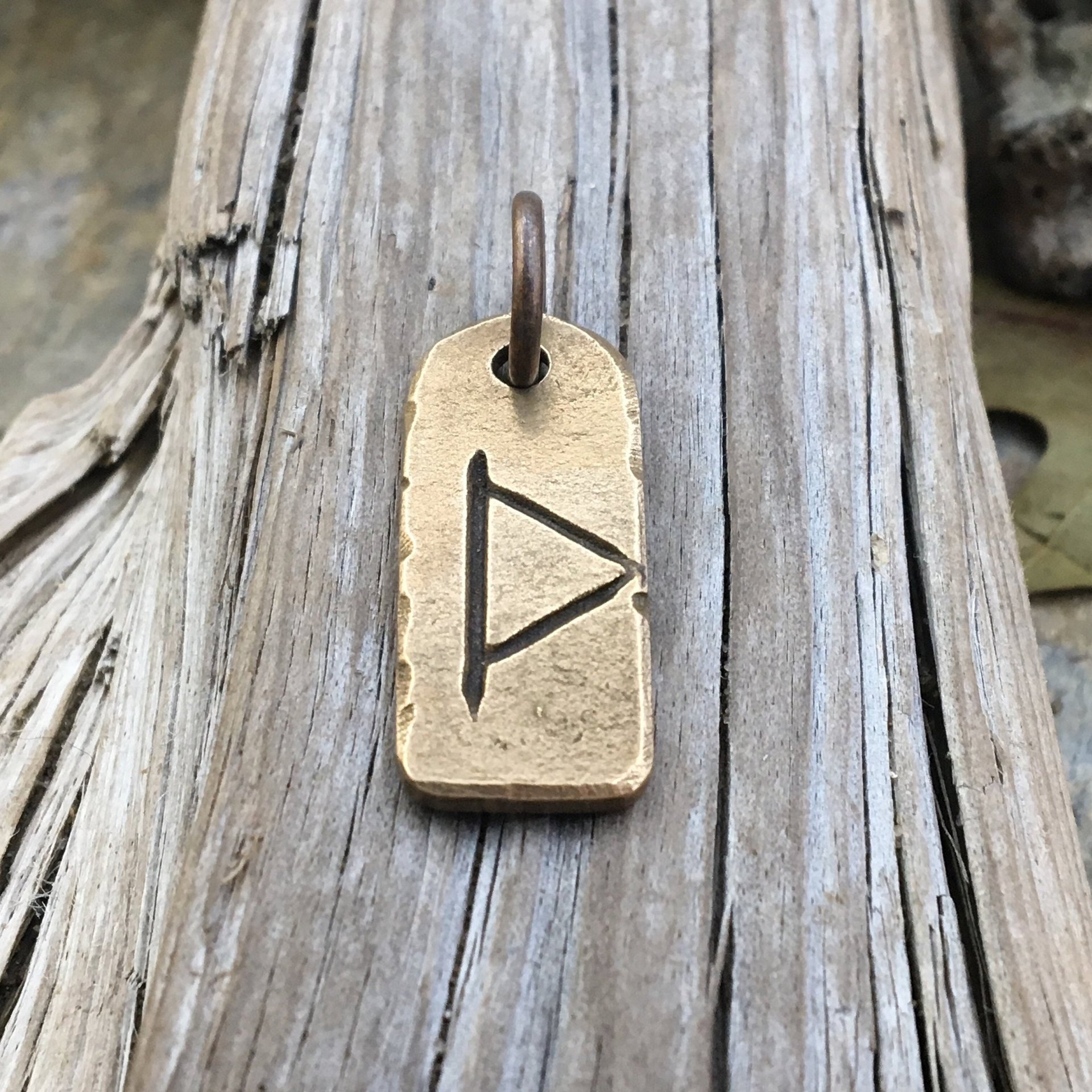 Thurisaz Rune Charm, Bronze Rune Pendant, Hand Carved, Nordic Norse, Men's Viking Jewelry, Eco Recycled Metal, Leather & Vegan Cords, Odin