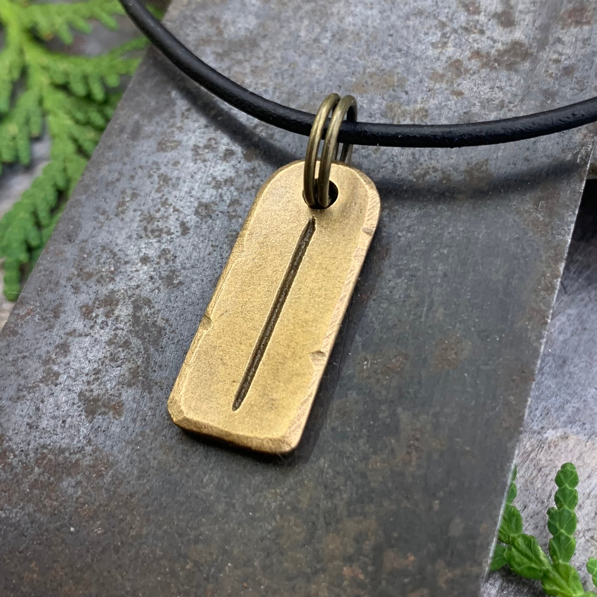 Isa Rune Charm, Bronze Rune Pendant, Viking Jewelry, Hand Carved, Elder Futhark, Germanic Runes, Leather & Vegan Cords, Norse Nordic Odin