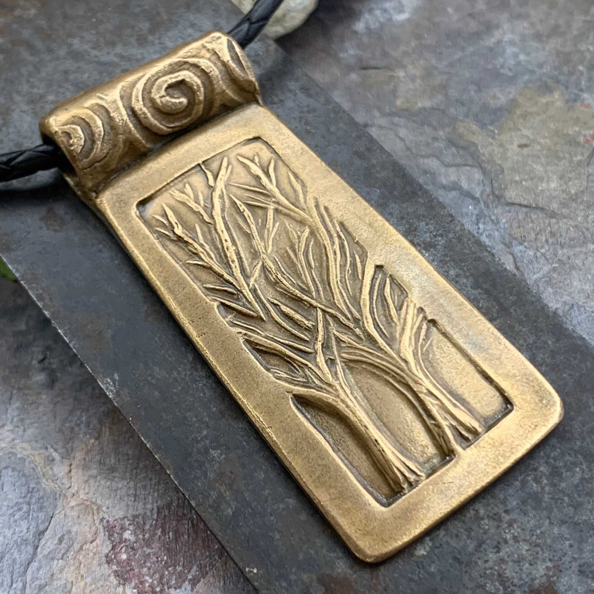 Two Trees Bronze Pendant, Celtic Tree of Life, Hand Carved, Irish Celtic Spirals, Intertwined, Handmade Art Jewelry, 8th Anniversary Gifts