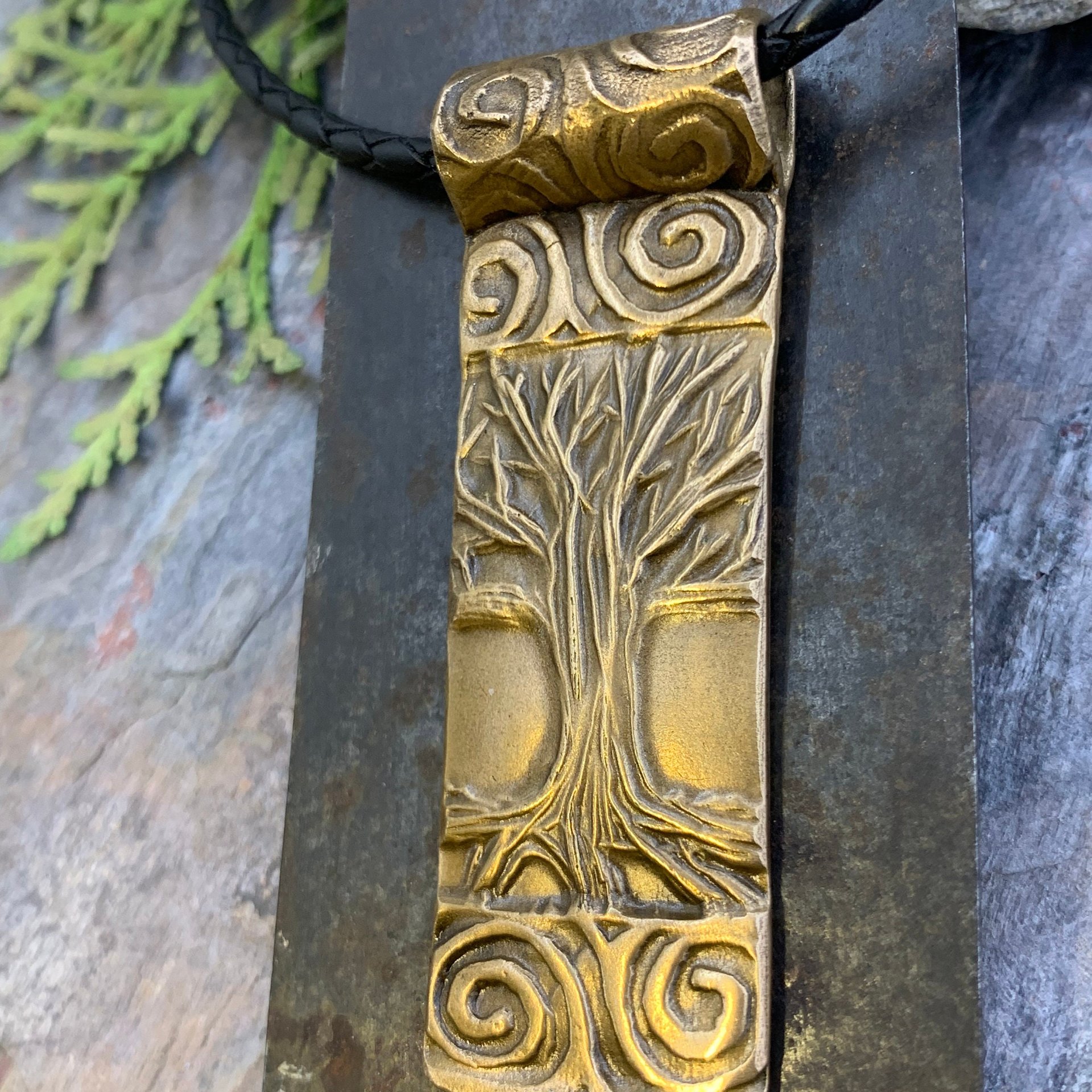 Celtic Tree of Life, Bronze Tree Pendant, Hand Carved Art Jewelry, Irish Celtic Spirals, Crann Bethadh, 8th Anniversary, Soul Harbor Jewelry