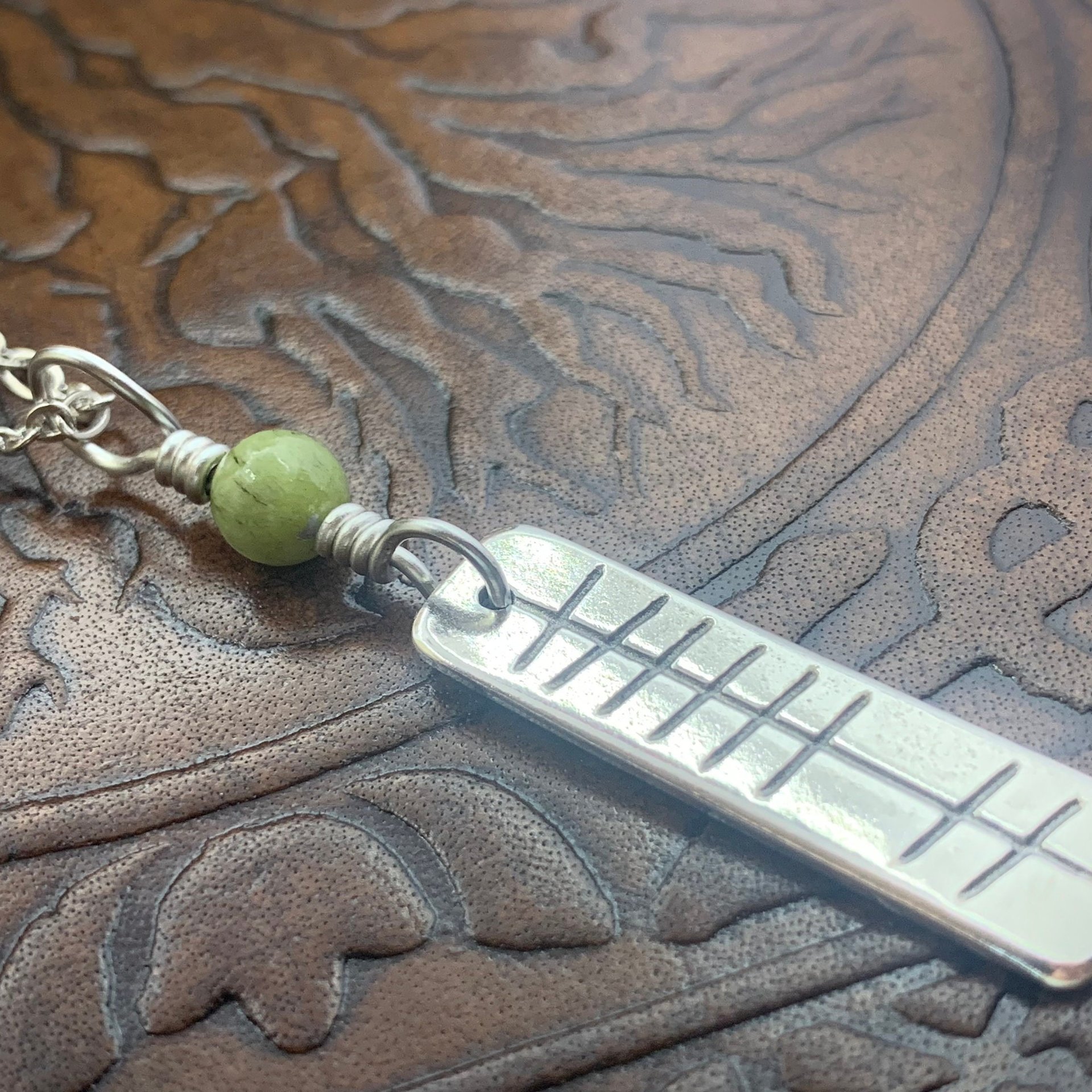 Grá Ogham Necklace, Love Bar Charm, Sterling Silver, Connemara Marble, Irish Celtic Jewelry, Hand Carved, Love Friend Gifts, Art Jewelry