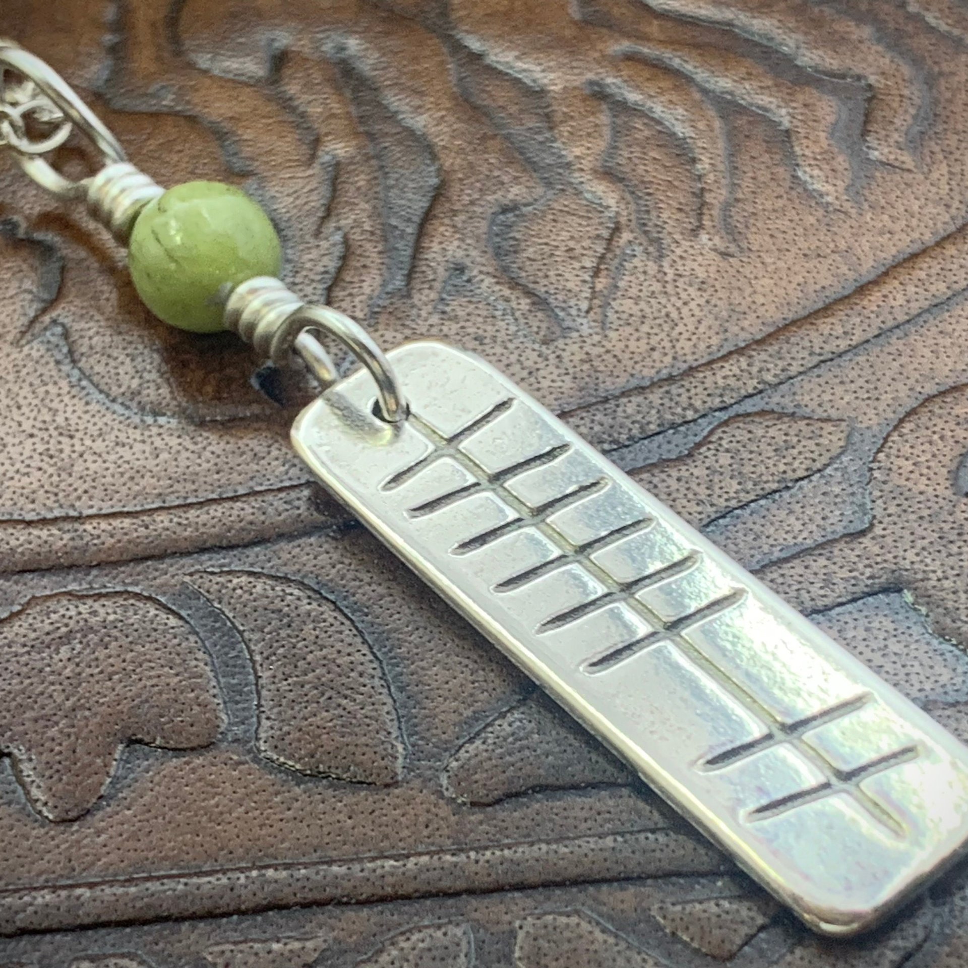 Grá Ogham Necklace, Love Bar Charm, Sterling Silver, Connemara Marble, Irish Celtic Jewelry, Hand Carved, Love Friend Gifts, Art Jewelry