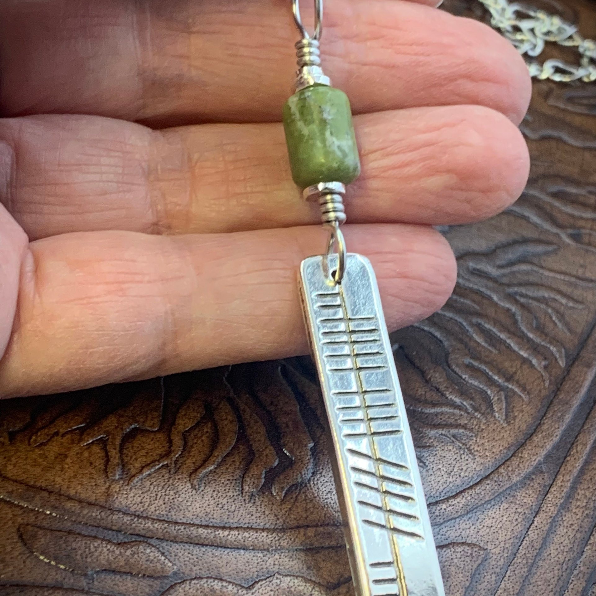 Creid Ogham Necklace, Believe Bar Charm, Sterling Silver, Connemara Marble, Irish Celtic Jewelry, Hand Carved, Believe In, Art Jewelry