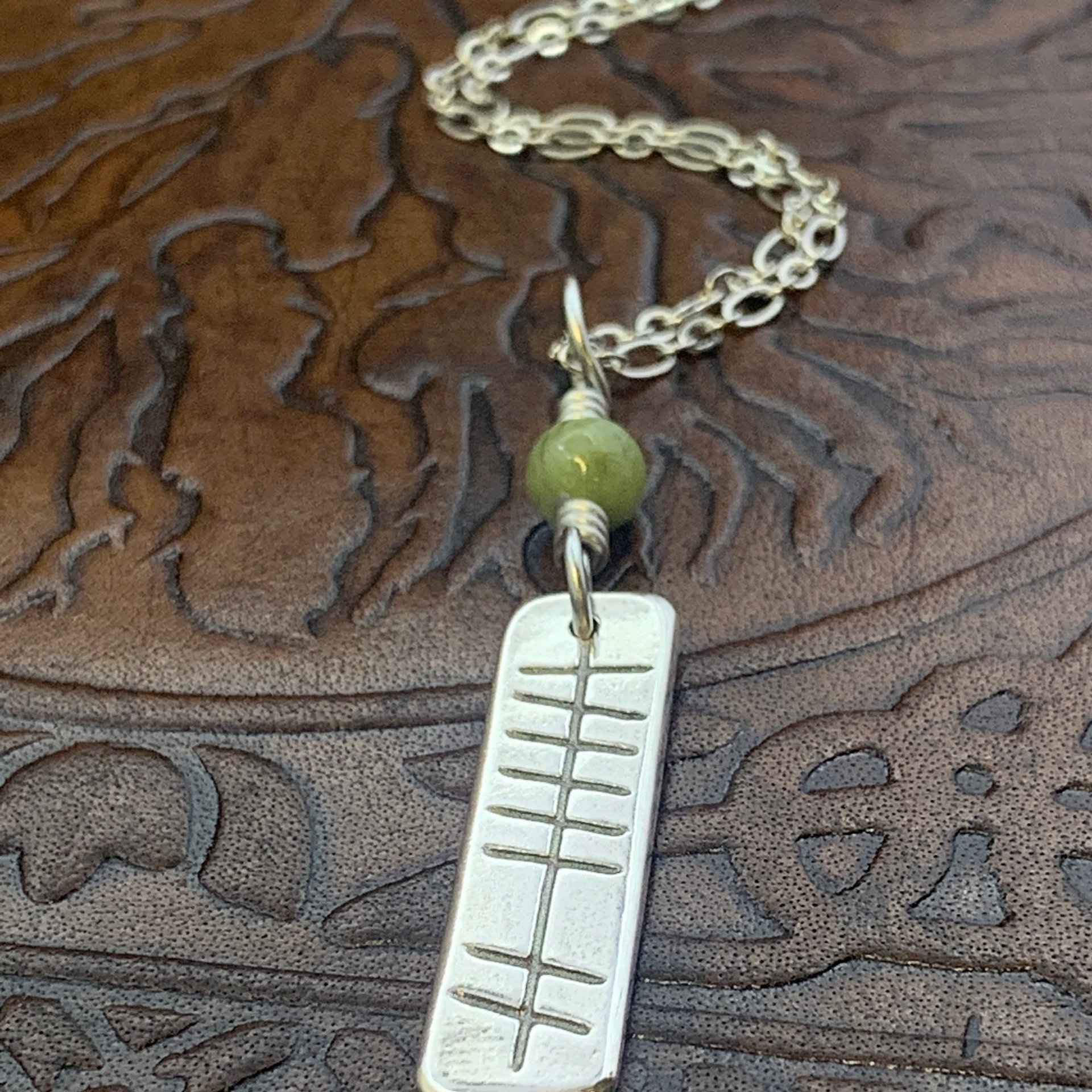 Grá Ogham Necklace, Love Bar Charm, Sterling Silver, Connemara Marble, Irish Celtic Jewelry, Hand Carved, Love Friend Gifts, Art Jewelry