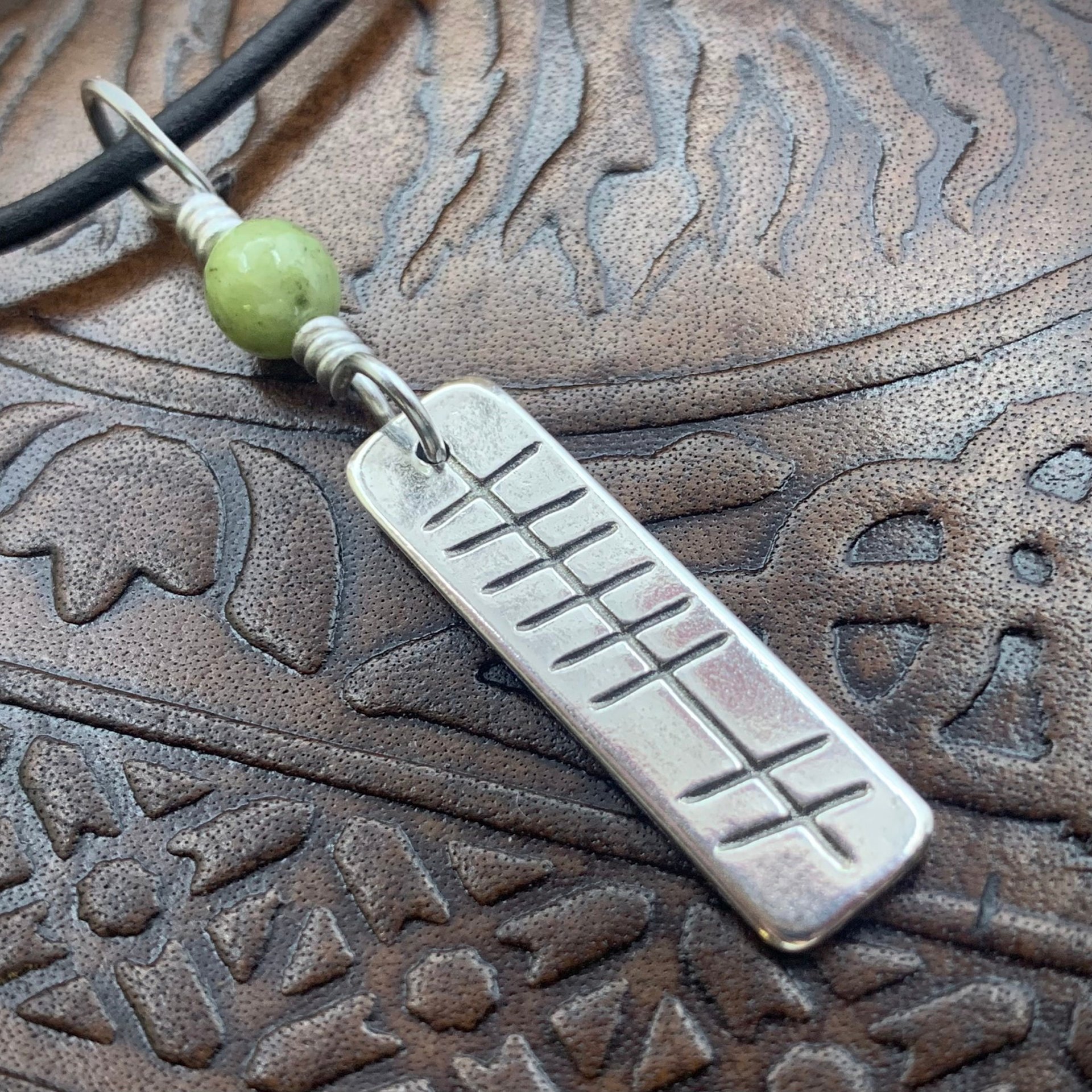 Grá Ogham Necklace, Love Bar Charm, Sterling Silver, Connemara Marble, Irish Celtic Jewelry, Hand Carved, Love Friend Gifts, Art Jewelry