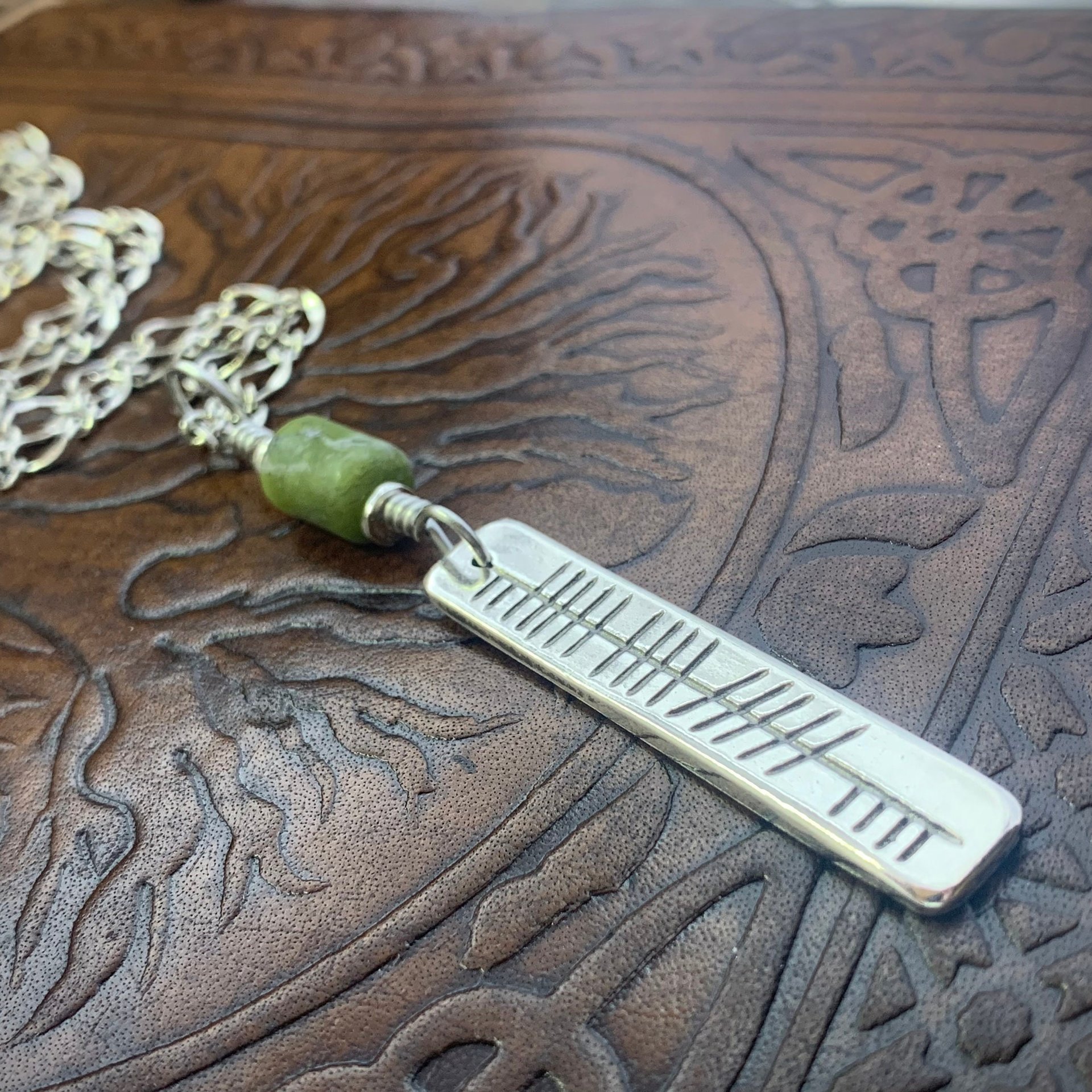 Creid Ogham Necklace, Believe Bar Charm, Sterling Silver, Connemara Marble, Irish Celtic Jewelry, Hand Carved, Believe In, Art Jewelry