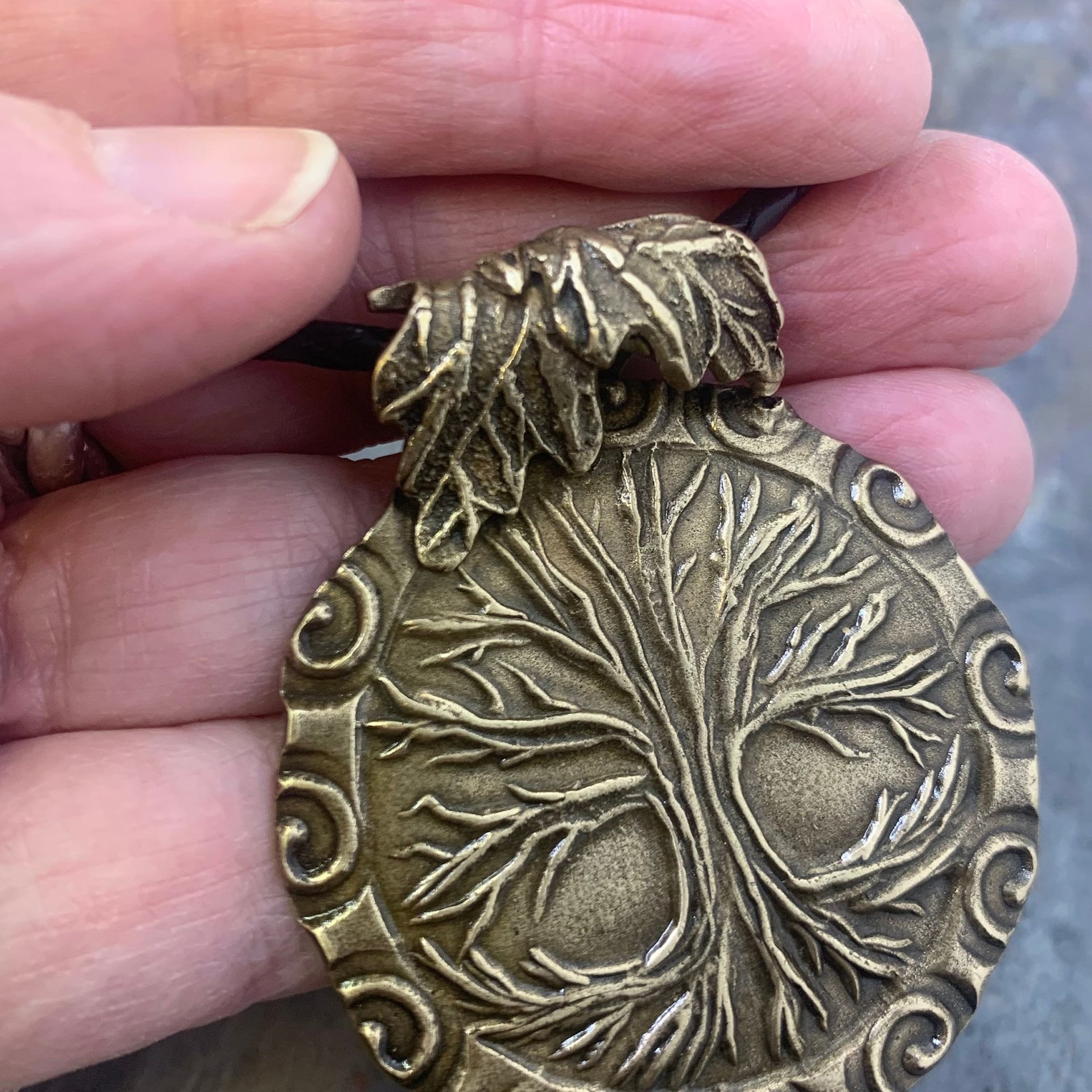 Celtic Tree of Life, Bronze Pendant, Irish Celtic Spirals, Round Tree of Life, Crann Bethadh, Hand Carved, Green Witch, Leather & Vegan Cord