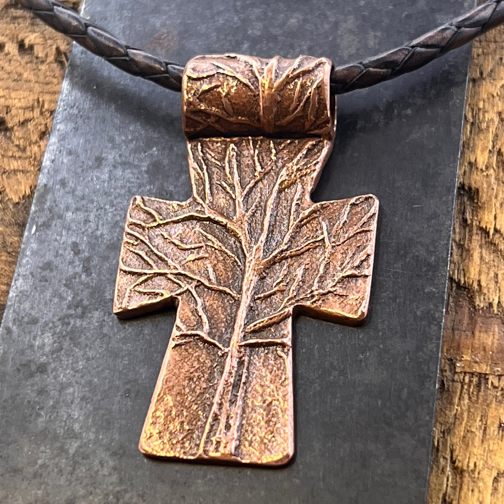 Tree Cross Pendant, Copper Cross, Tree Branch Cross, Men's Jewelry, Irish Celtic Trees, Hand-Carved, Spiritual Gifts, Tree of Life, Earthy