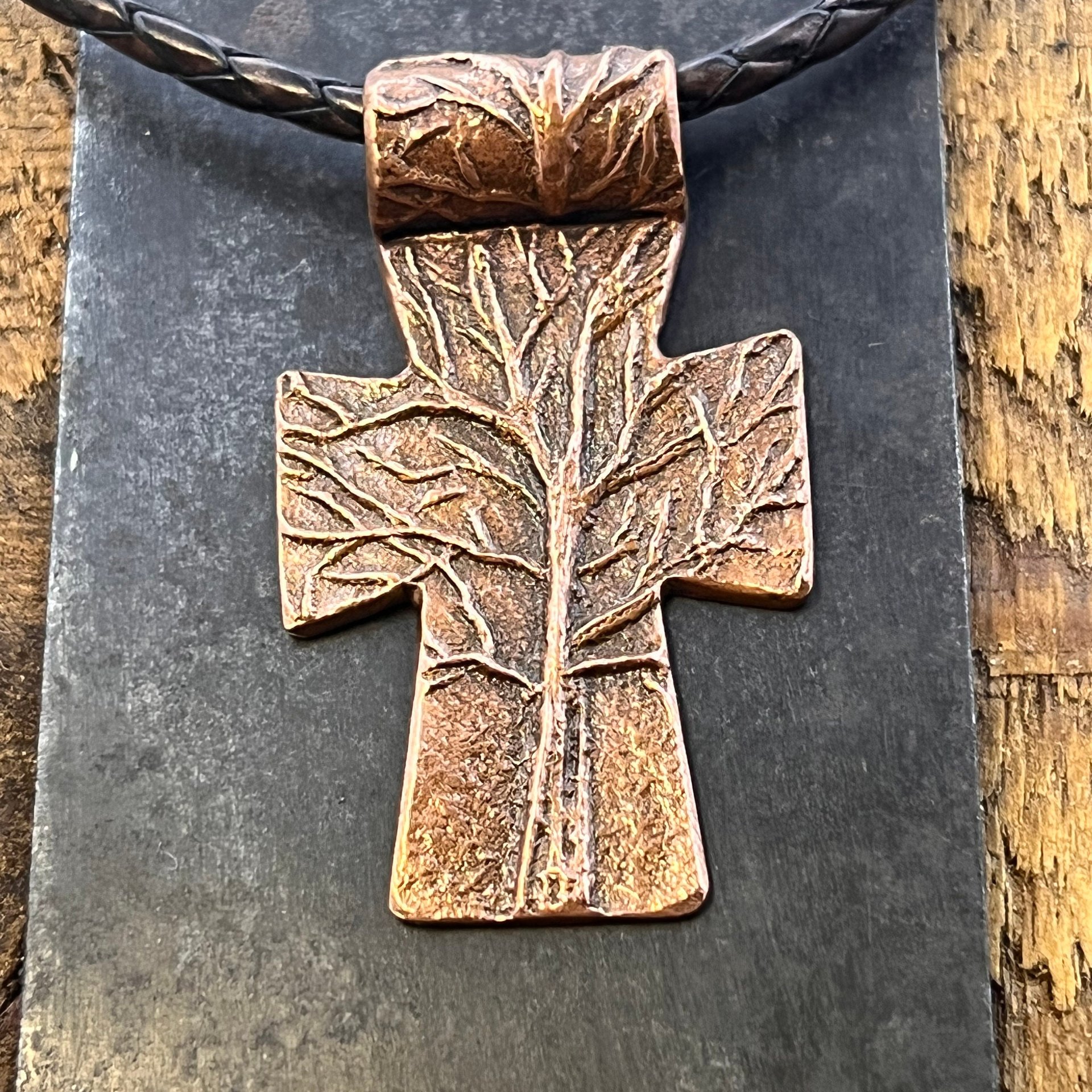 Tree Cross Pendant, Copper Cross, Tree Branch Cross, Men's Jewelry, Irish Celtic Trees, Hand-Carved, Spiritual Gifts, Tree of Life, Earthy