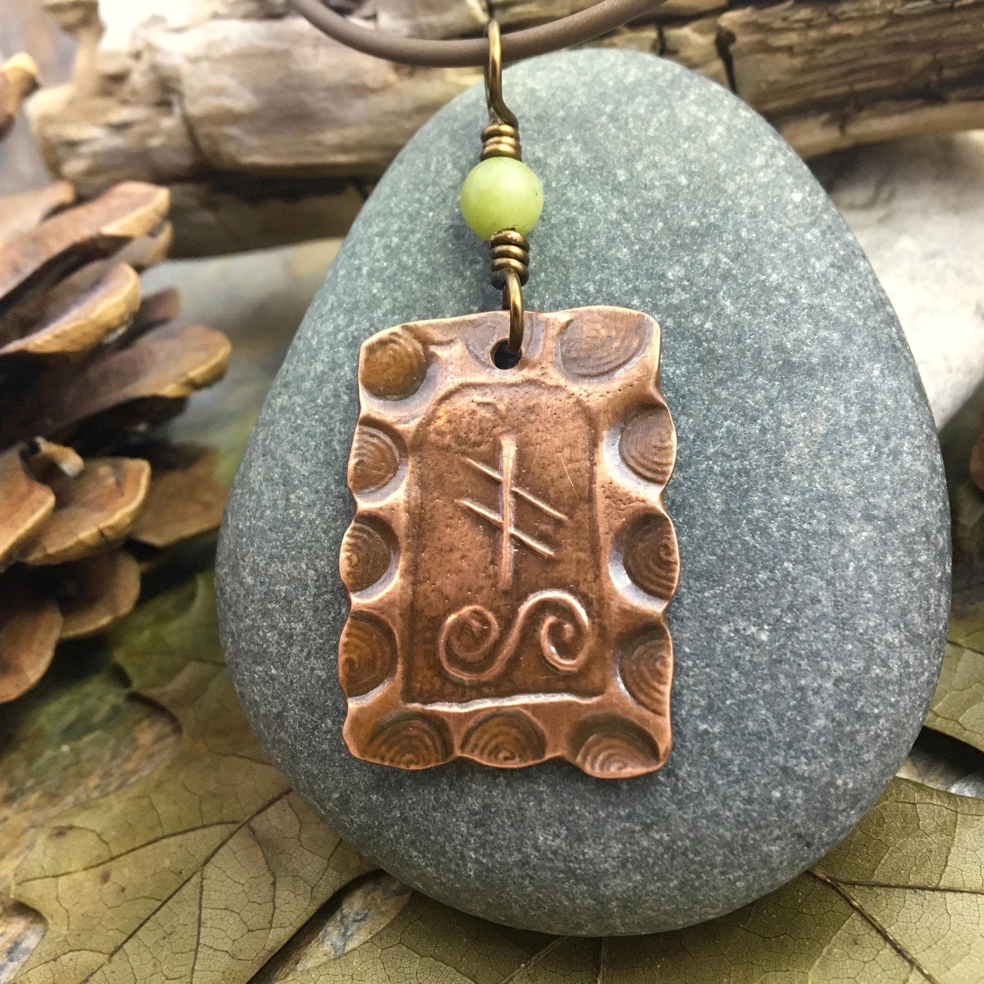 Ivy Ogham Charm, Copper Pendant, Connemara Marble, Celtic Tree Astrology, Hand Carved Art, Leather & Vegan Cords, September 30 – October 27