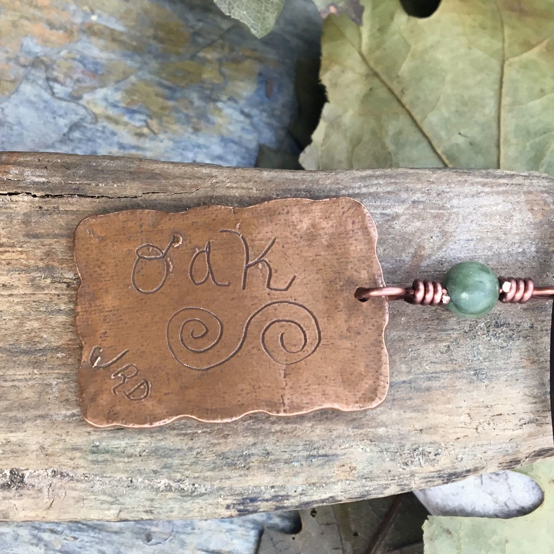 Oak Tree Ogham Charm, Copper Pendant, Connemara Marble, Celtic Tree Astrology, Irish Celtic Spirals, Hand Carved Art, June 10 to July 7