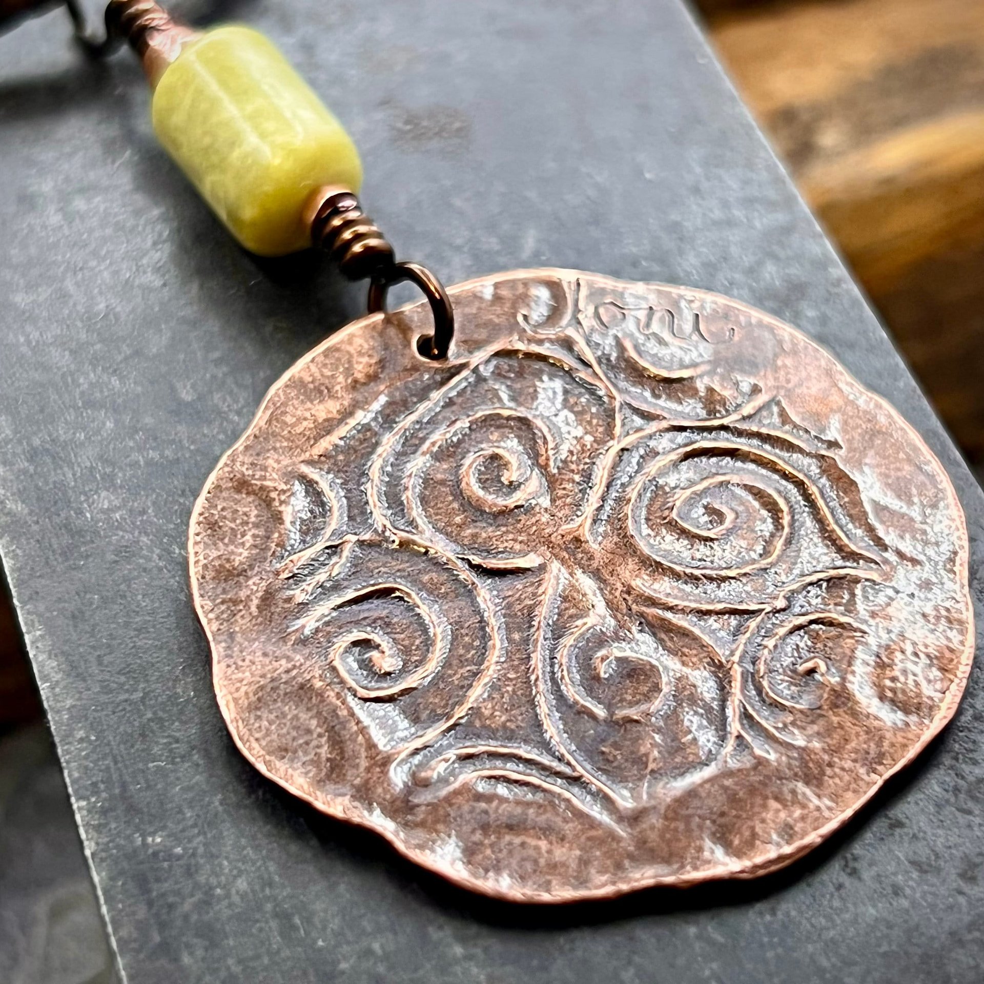 Celtic Tree of Life, Copper Pendant, Connemara Marble, Irish Celtic Spirals, Round Tree of Life, Crann Bethadh, Earthy Organic, Art Jewelry