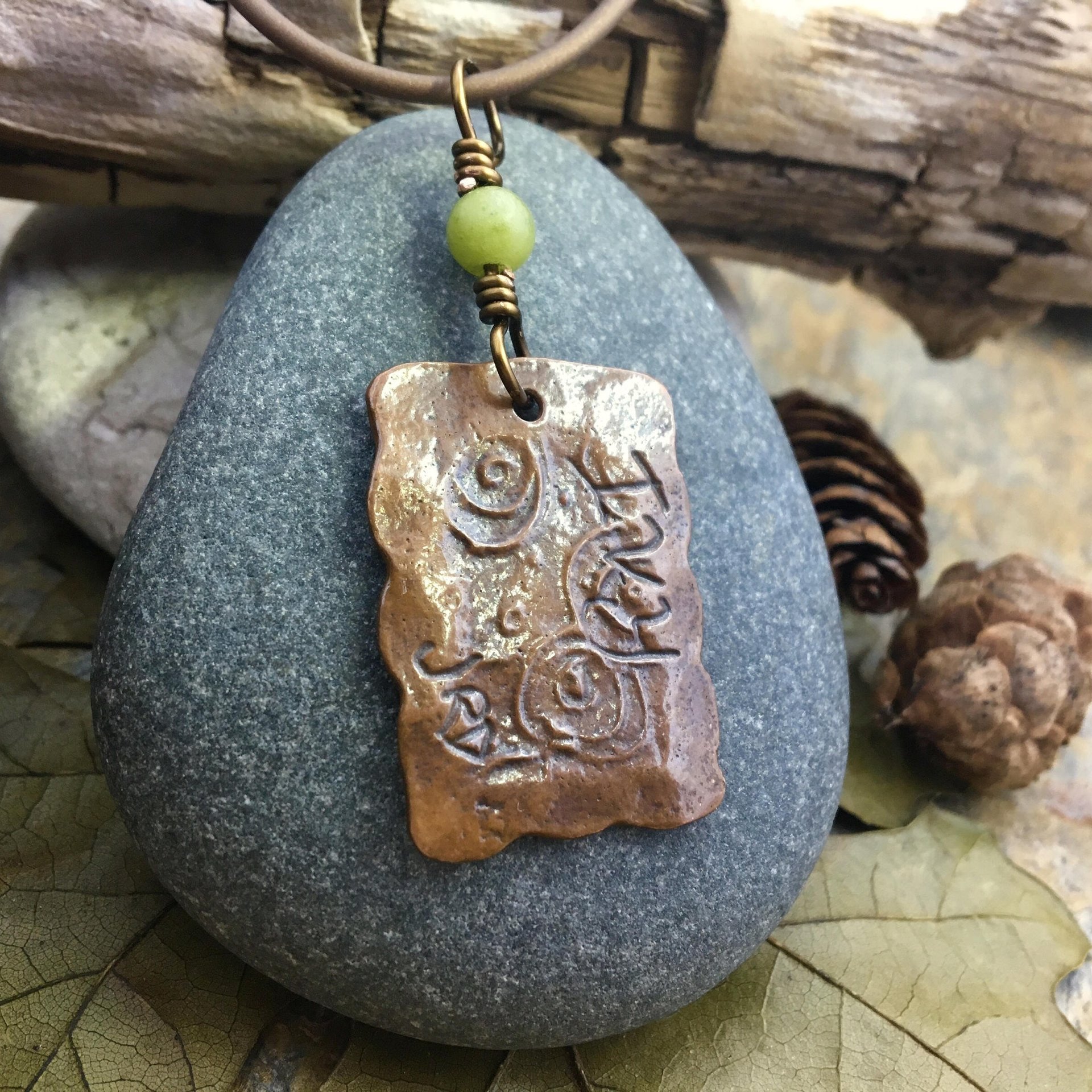 Ivy Ogham Charm, Copper Pendant, Connemara Marble, Celtic Tree Astrology, Hand Carved Art, Leather & Vegan Cords, September 30 – October 27