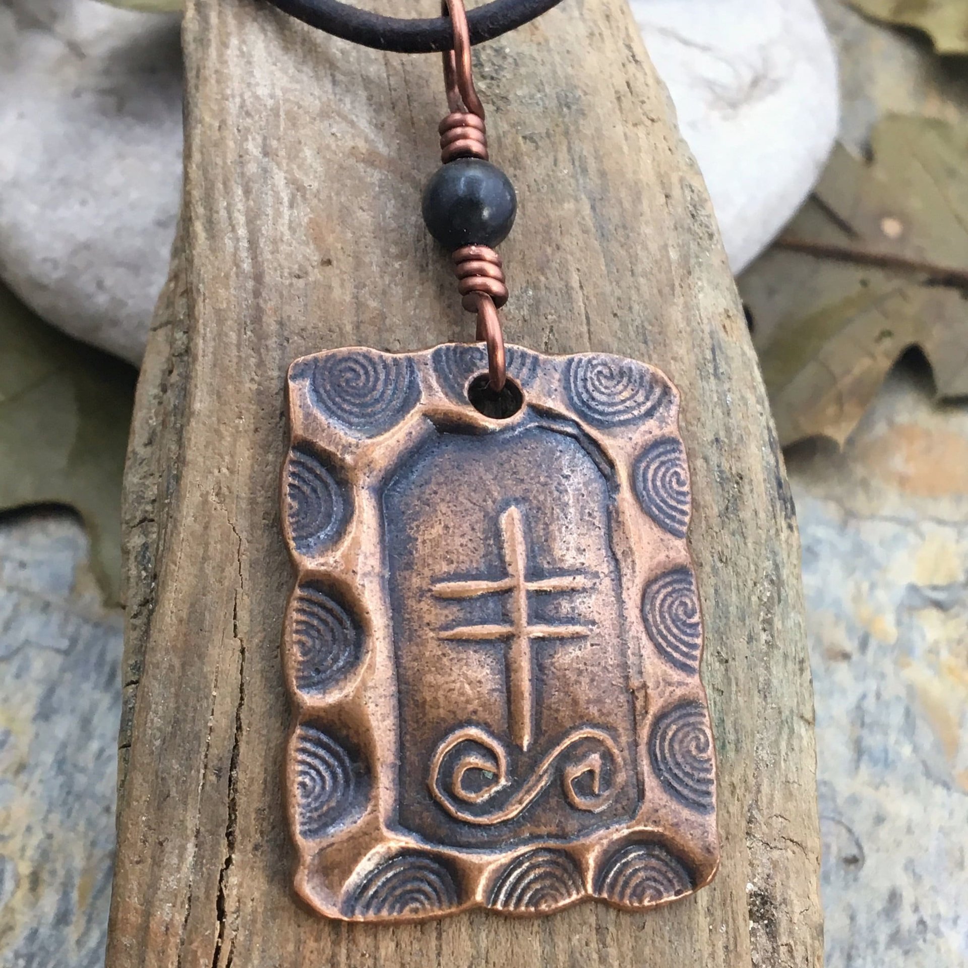Gorse Tree Ogham Charm, Copper Pendant, Connemara Marble, Irish Celtic Spirals, Ogham Trees, Marble of Ireland, Leather & Vegan Cords, Pagan