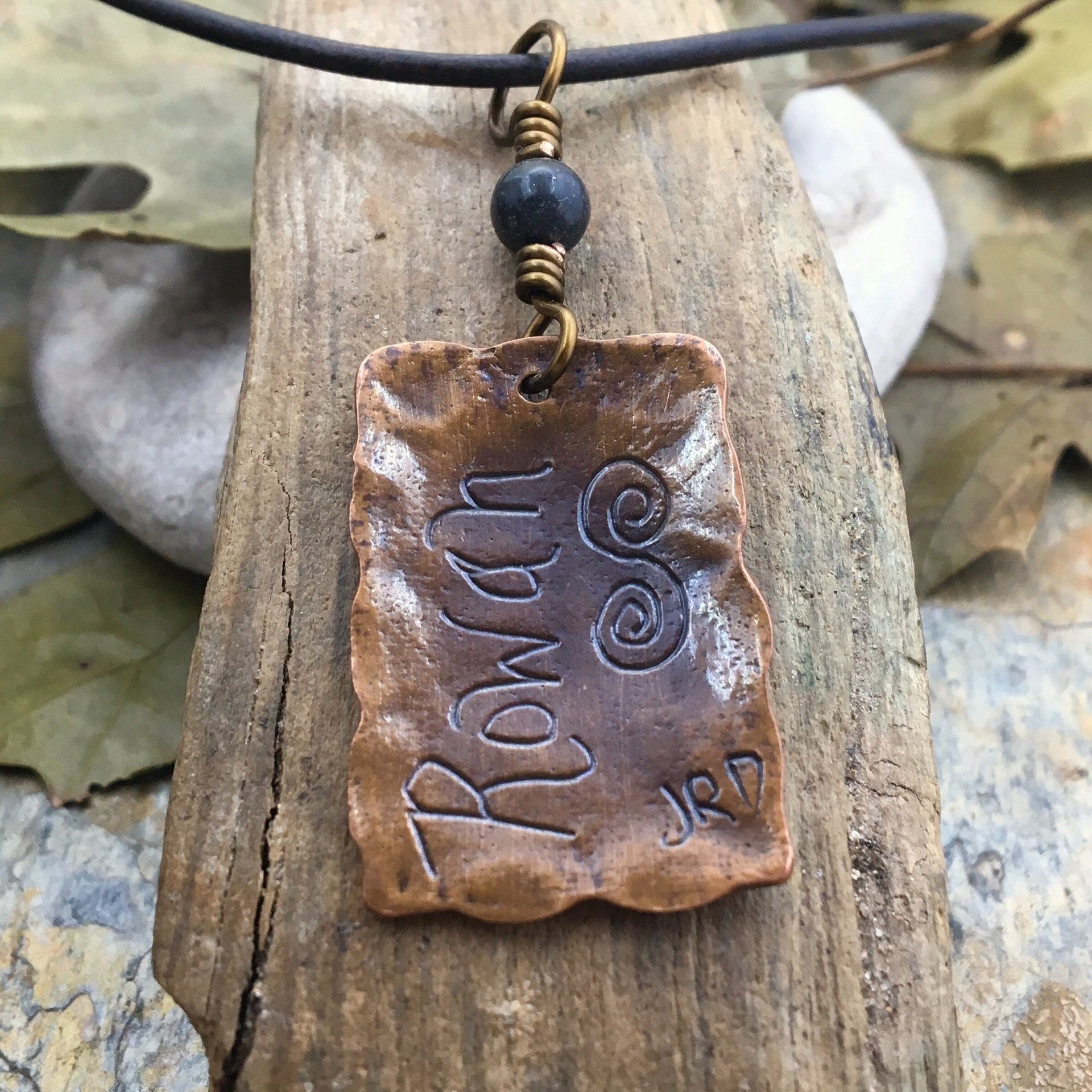 Rowan Tree Ogham Charm, Copper Pendant, Connemara Marble, Hand Carved Ogham, Irish Celtic Spirals, Handmade Art, January 21 to February 17