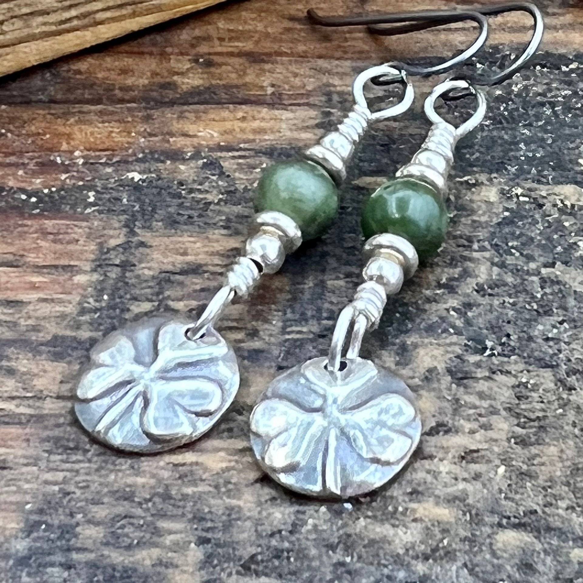 Shamrock Earrings, Connemara Marble, Irish Shamrock, Irish Celtic Jewelry, Clover Earrings, Sterling Silver, Silver and Green, Anniversary