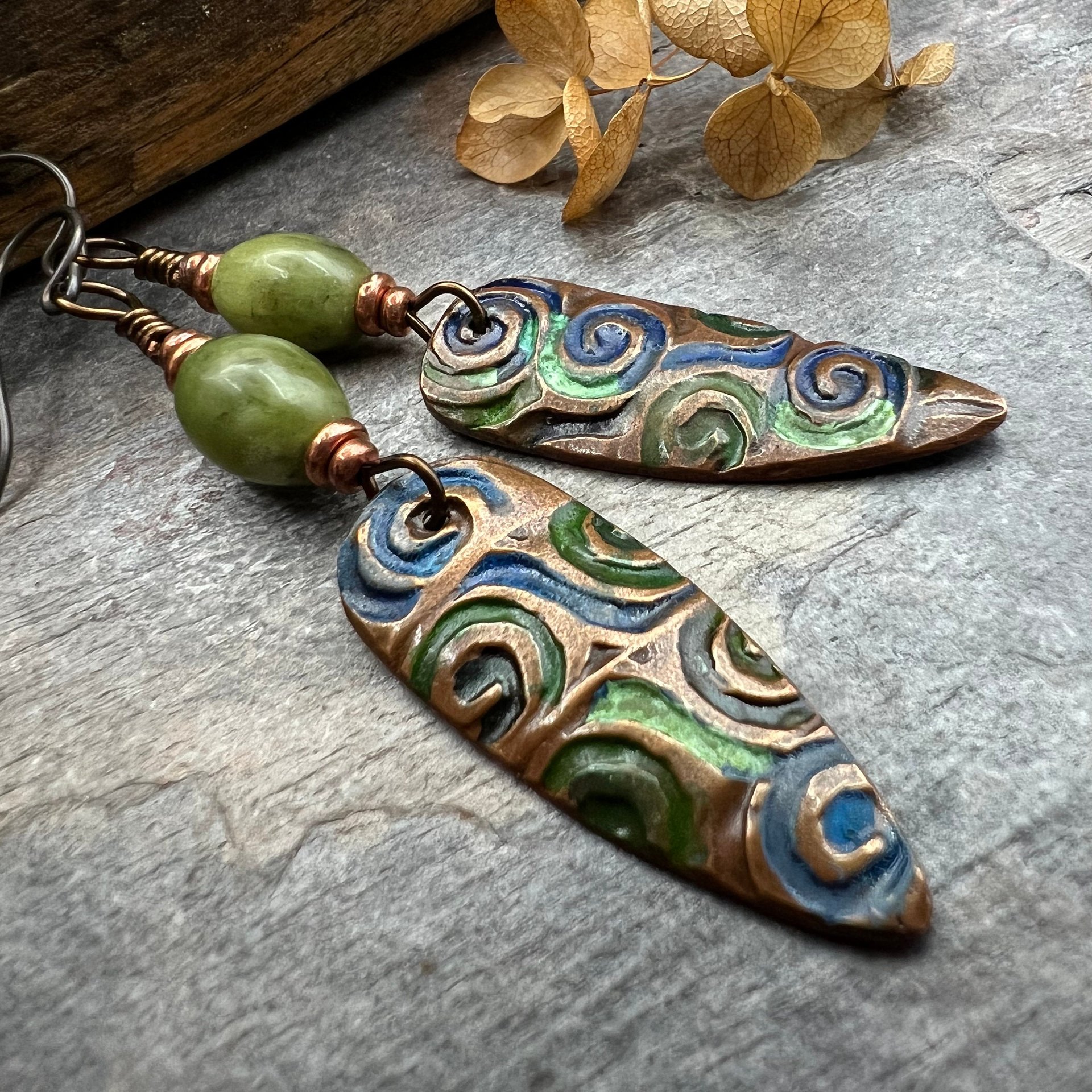 Copper sales patina earrings