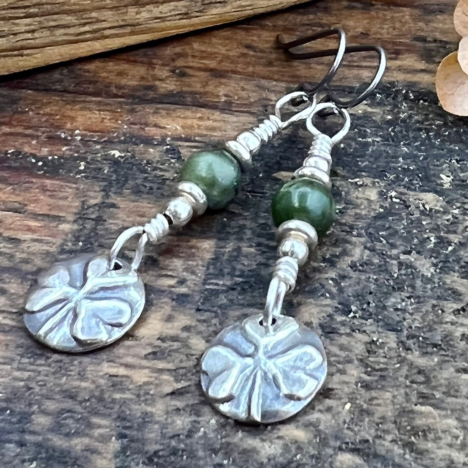 Shamrock Earrings, Connemara Marble, Irish Shamrock, Irish Celtic Jewelry, Clover Earrings, Sterling Silver, Silver and Green, Anniversary