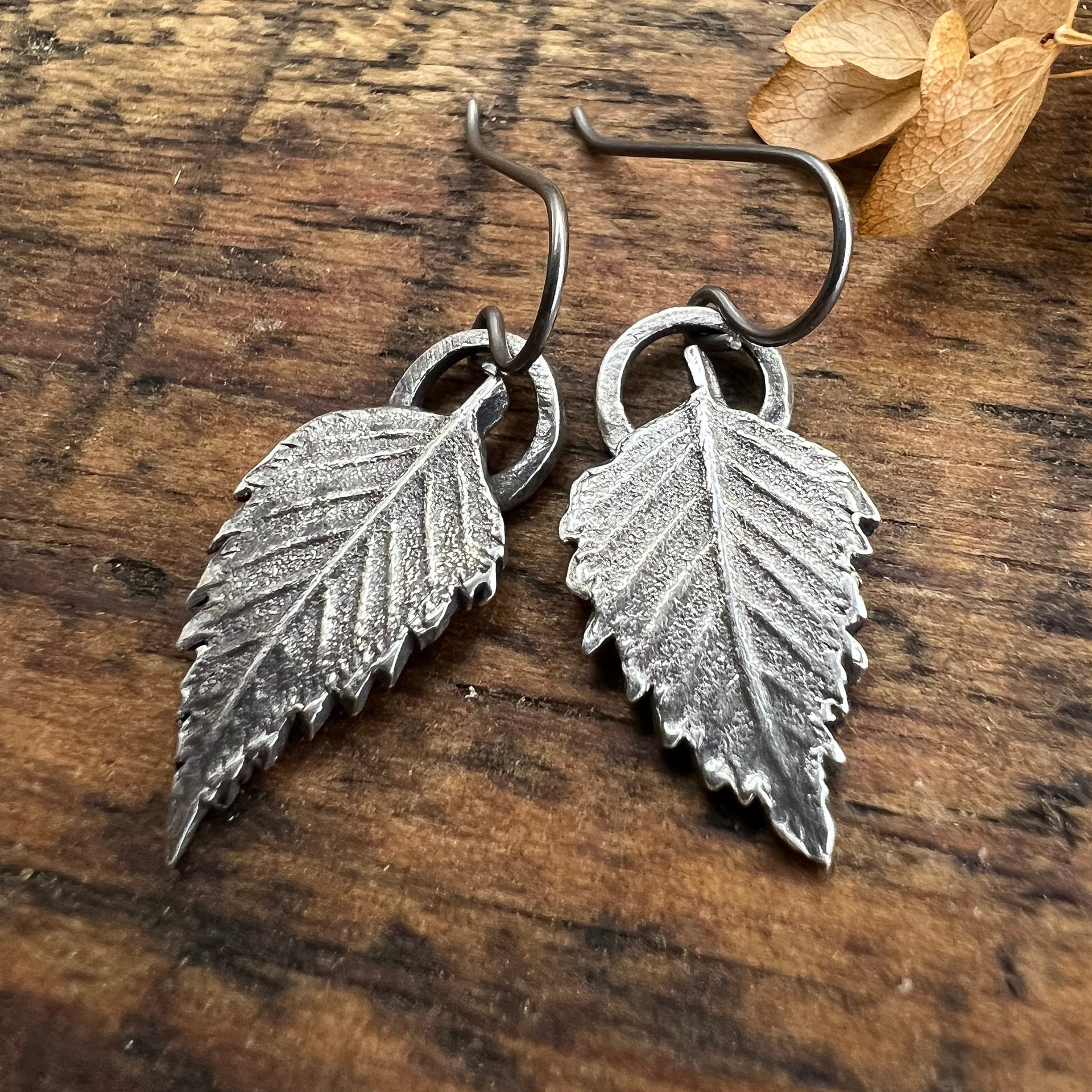 Sterling Silver, Birch Leaf Earrings, Birch Leaves, Sacred Trees, Irish Celtic Jewelry, Hypoallergenic, Niobium Ear Wires, Tiny Leaf