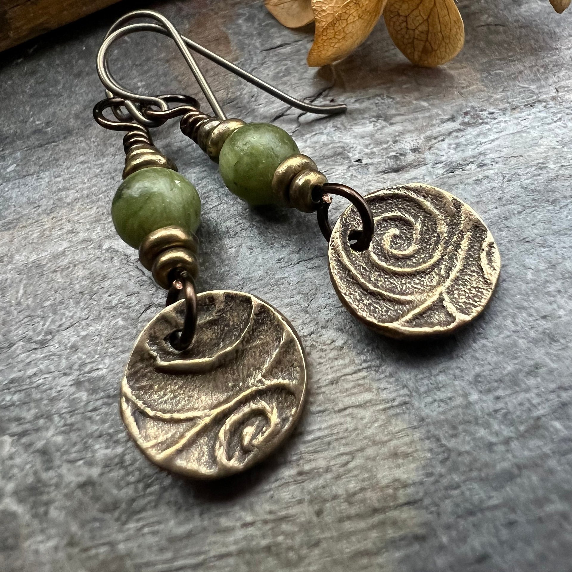 Shamrock Bronze Earrings, Irish Clovers, Connemara Marble, Irish Shamrock, Irish Celtic Jewelry, St Patrick's Day, Bronze Anniversary