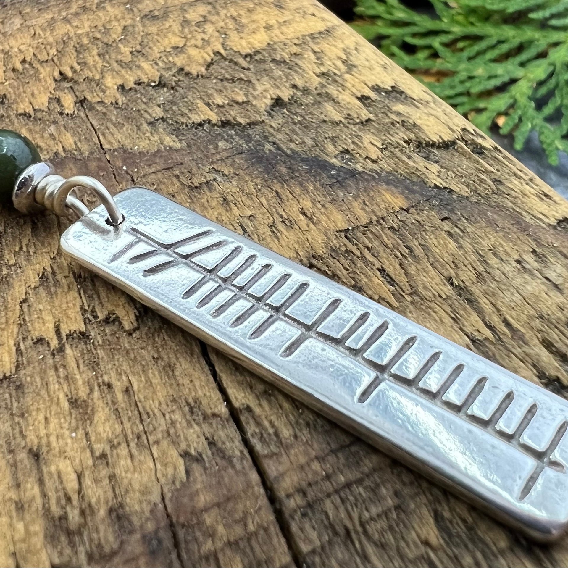 Análaigh Ogham Necklace, Breathe Bar Charm, Sterling Silver, Connemara Marble, Irish Celtic Jewelry, Hand Carved, Art Jewelry, Faith Jewelry