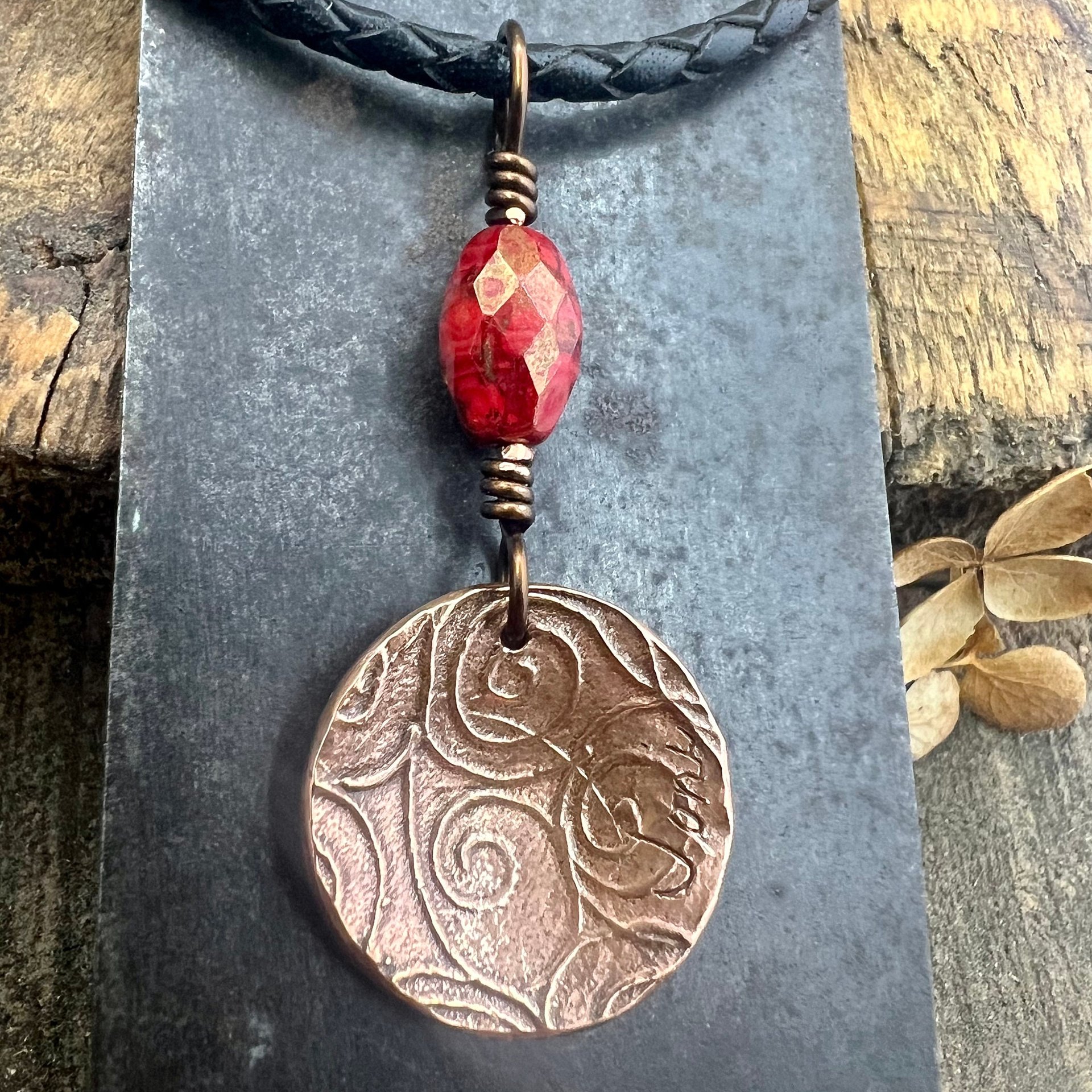 Celtic Sun Spiral Necklace, Copper Patina Pendant, Czech Glass Beads, Irish Celtic Spirals, Colorful Sun, Summer Jewelry, Pagan Celtic Witch