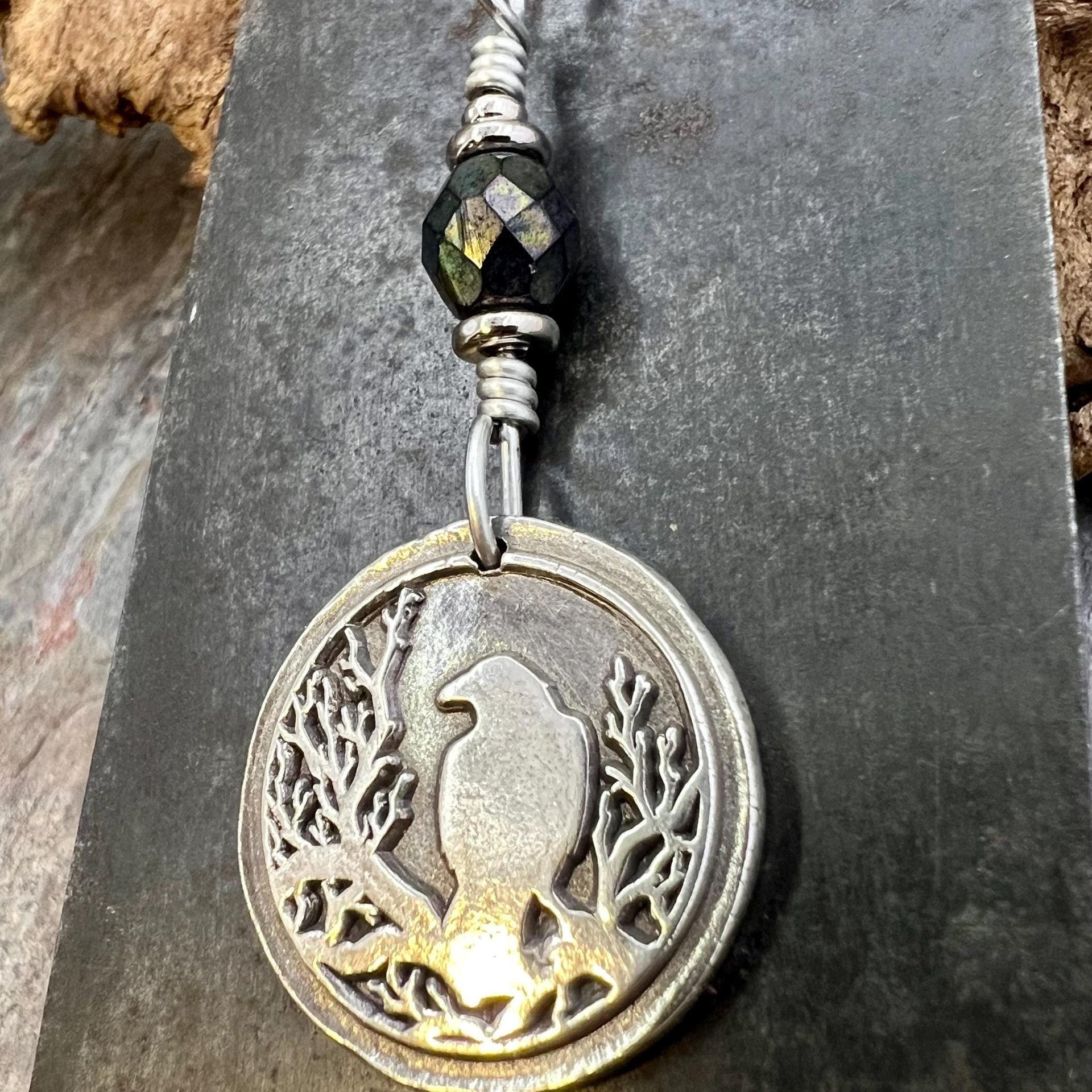 Raven Charm, Sterling Silver, Irish Celtic Lore, Leather Vegan Cords, Stainless Steel Chain, Crow Corvid, Wax Seal Charm, Celtic Pagan Witch