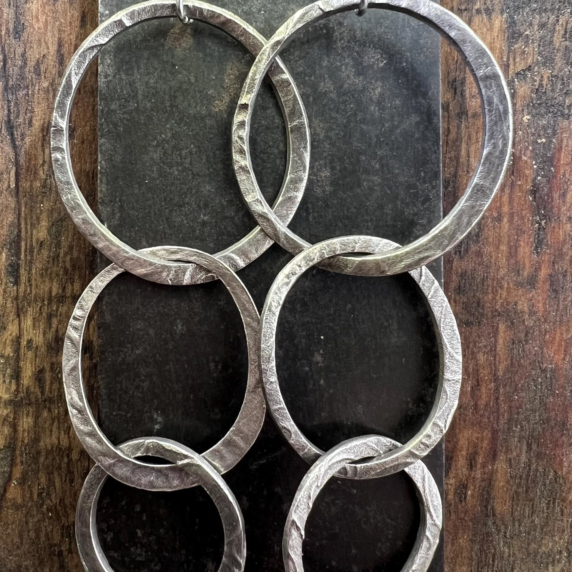 Triple Hoop Sterling Silver Earrings, Hypoallergenic Ear Wires, Long Statement Earrings, Hoop Dangles, Fun Jewelry, Earthy Rustic, Boho Chic