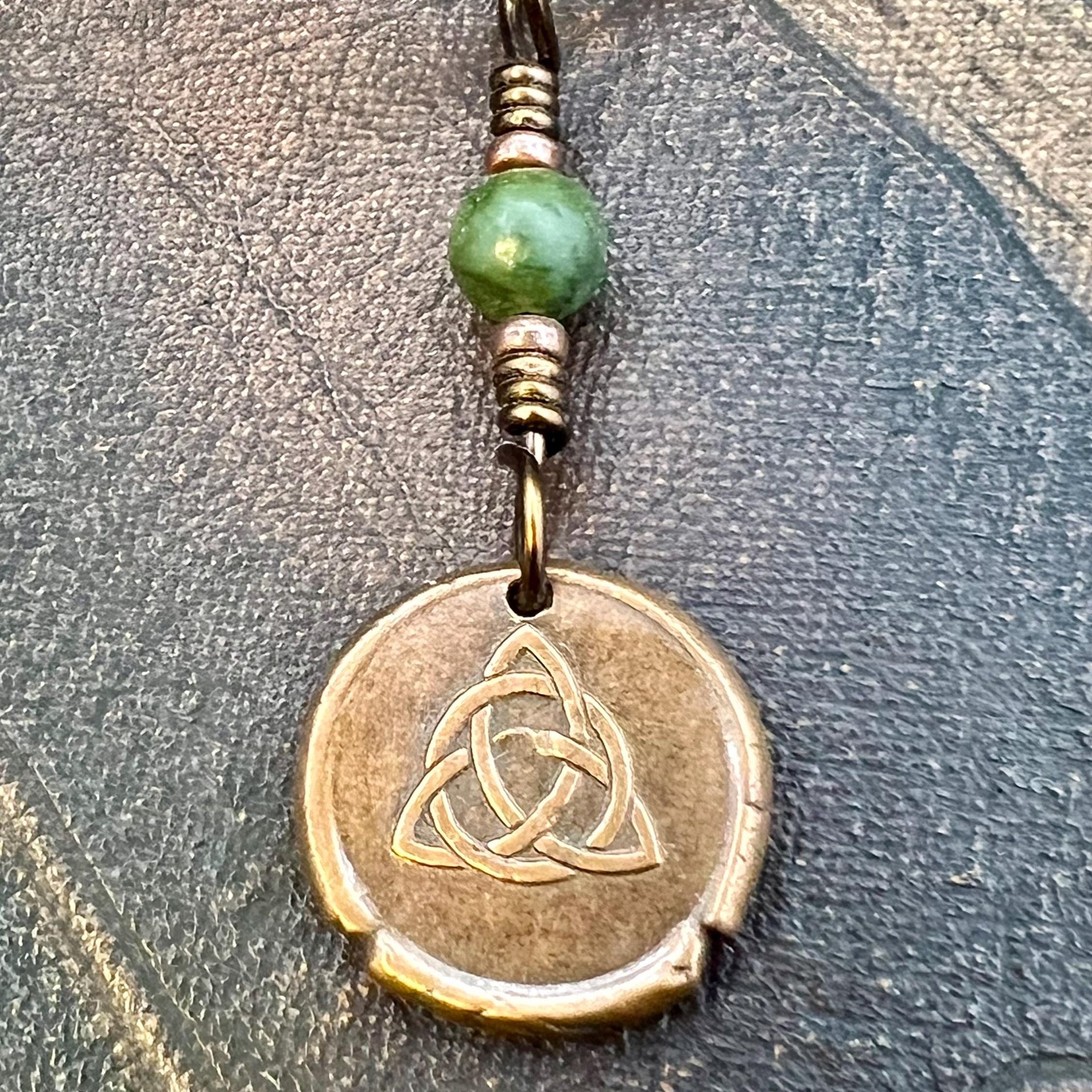 Copper Trinity Knot, Triquetra, Wax Seal Charm, Connemara Marble, Irish Celtic Jewelry, Pagan, 7th Anniversary, Triple Goddess, Celtic Witch