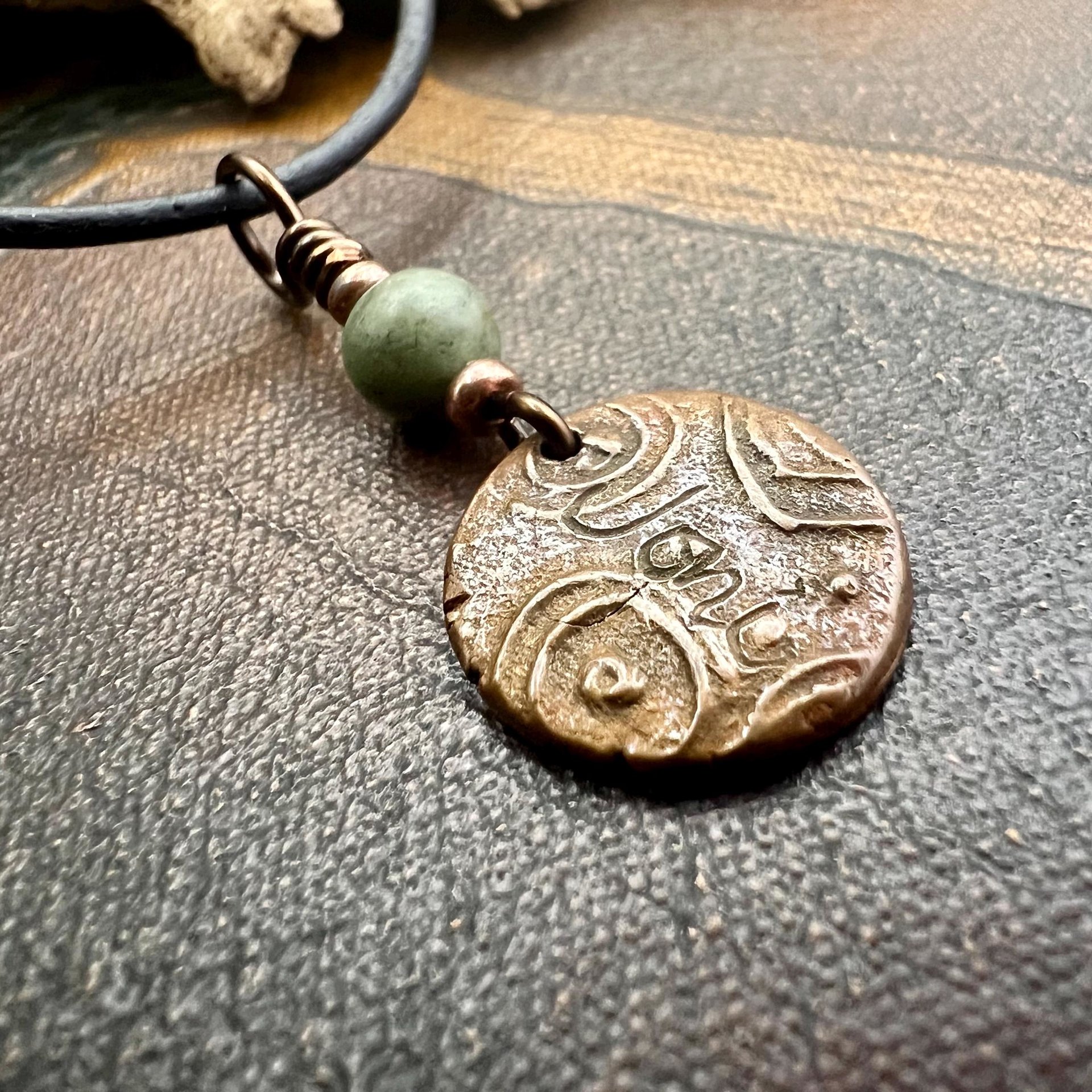 Triskele Charm, Copper Necklace, Wax Seal Charm, Connemara Marble, Irish Celtic Pagan, 7 Anniversary, Celtic Witch, Triskelion Triple Spiral