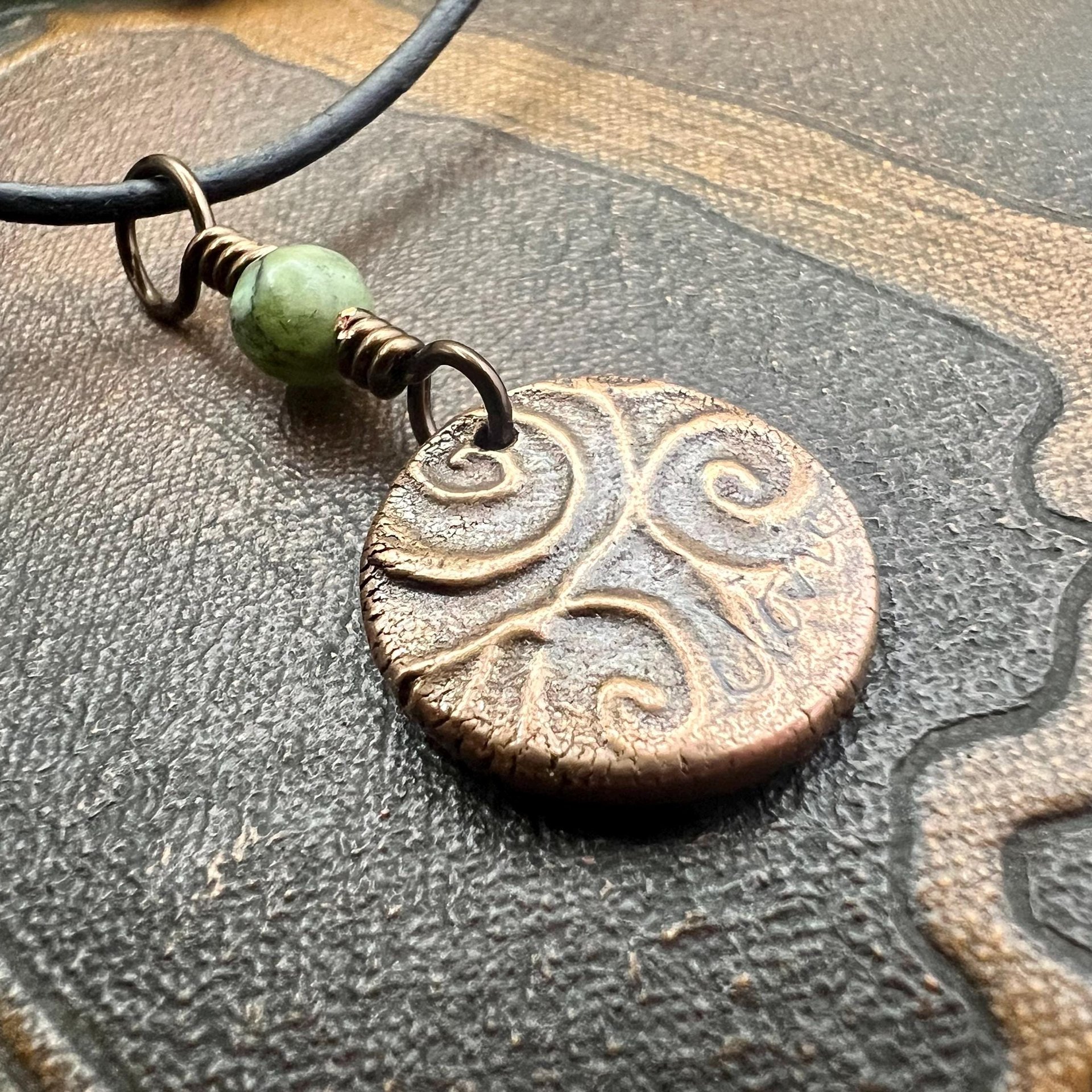 Shamrock Clover Charm, Copper Wax Seal Charm, Connemara Marble, Irish Celtic Jewelry, Leather & Vegan Cords, Handmade, Soul Harbor Jewelry