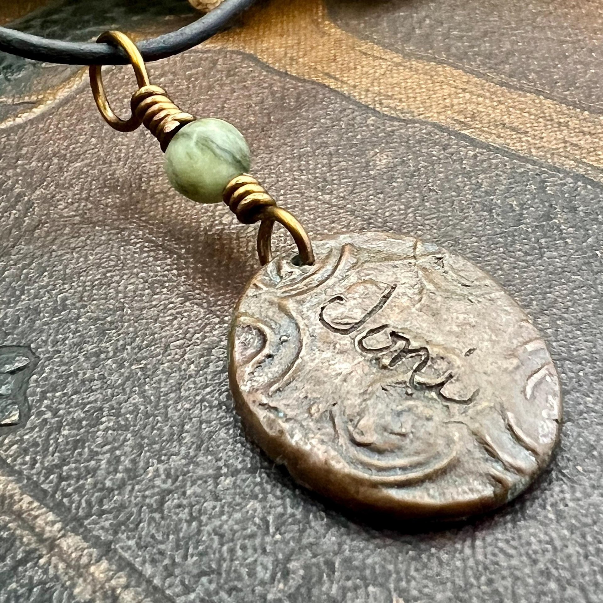 Copper Celtic Cross, Wax Seal Charm, Connemara Marble, Irish Celtic, Copper Cross Necklace, Leather Vegan Cord, Verdigris Patina, Aged Metal