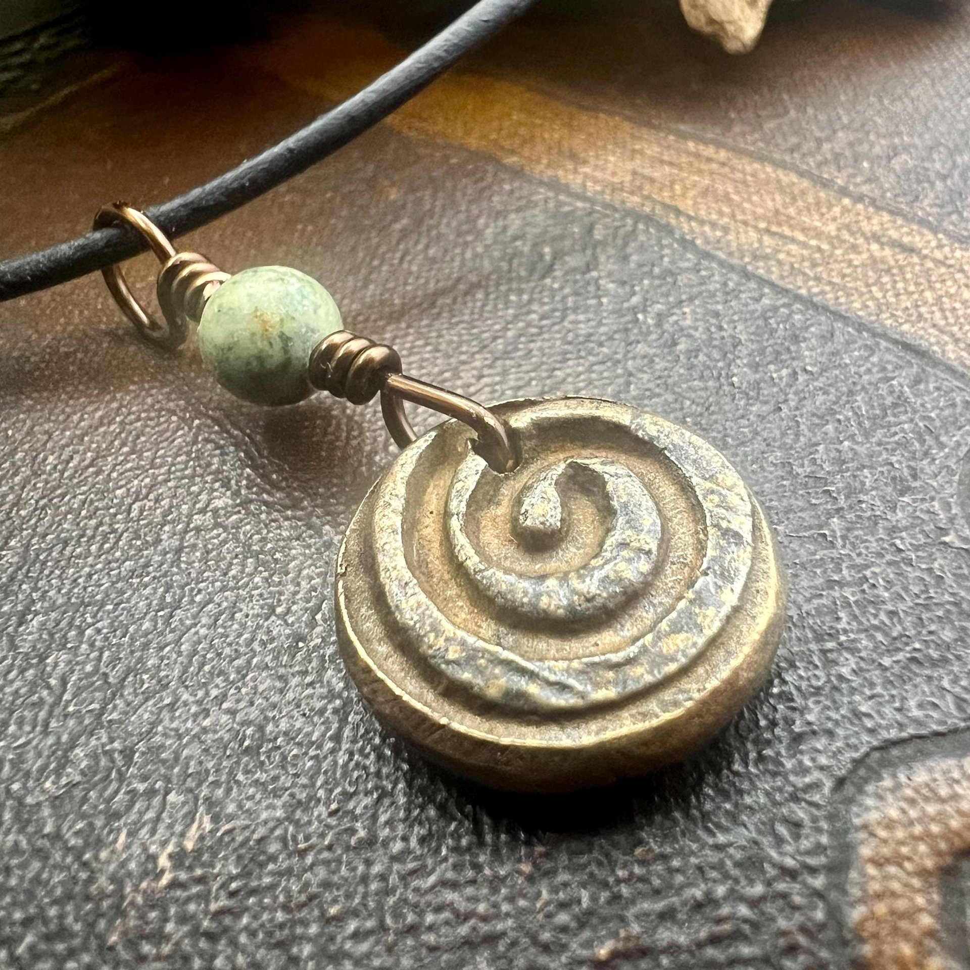 Triskele Bronze Charm, Wax Seal Charm, Connemara Marble Bead, Irish Celtic, 8 Anniversary, Celtic Witch, Triskelion Triple Spiral, Pagan