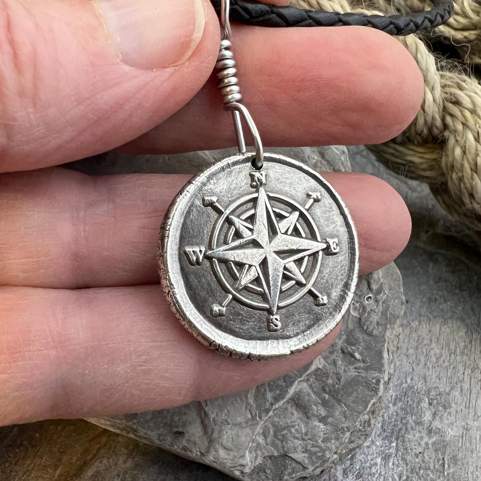 Compass Rose Charm, Sterling Silver Pendant, Wax Seal Charm, Sailing Nautical Jewelry, Guidance Journey Talisman, Handmade Art Jewelry
