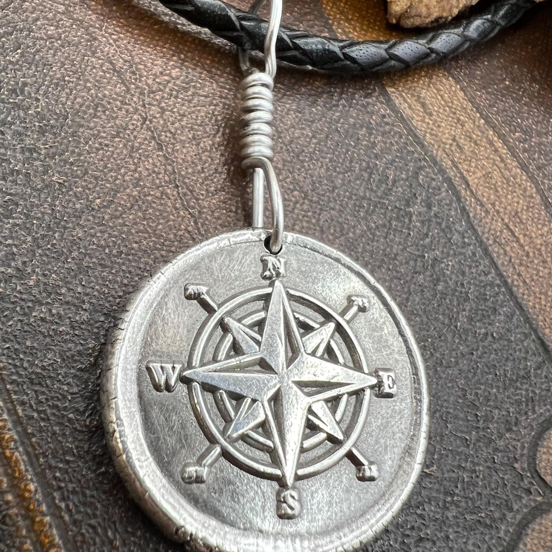 Compass Rose Charm, Sterling Silver Pendant, Wax Seal Charm, Sailing Nautical Jewelry, Guidance Journey Talisman, Handmade Art Jewelry