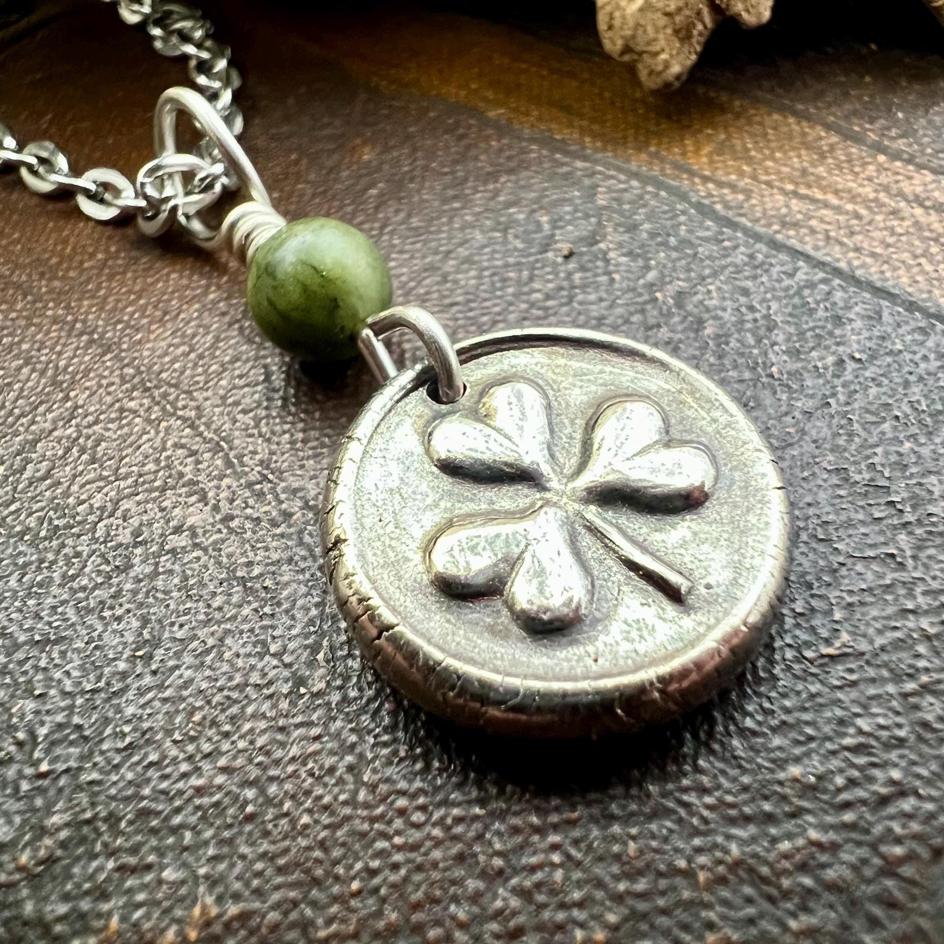 Sterling Silver Shamrock, Clover Charm, Wax Seal Charm, Connemara Marble, Irish Celtic Jewelry, Irish Clover, Trinity, Handmade Jewelry