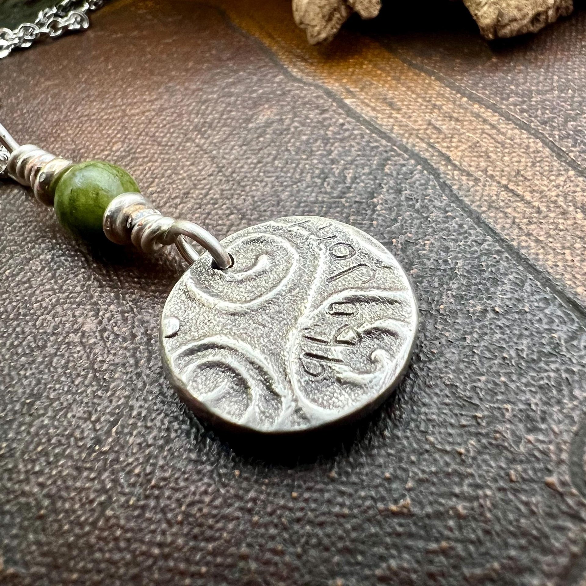 Four Leaf Clover, Sterling Silver, Wax Seal Charm, Connemara Marble, Irish Celtic Jewelry, Pagan Celtic Witch, 4 Leaf, Luck of the Irish