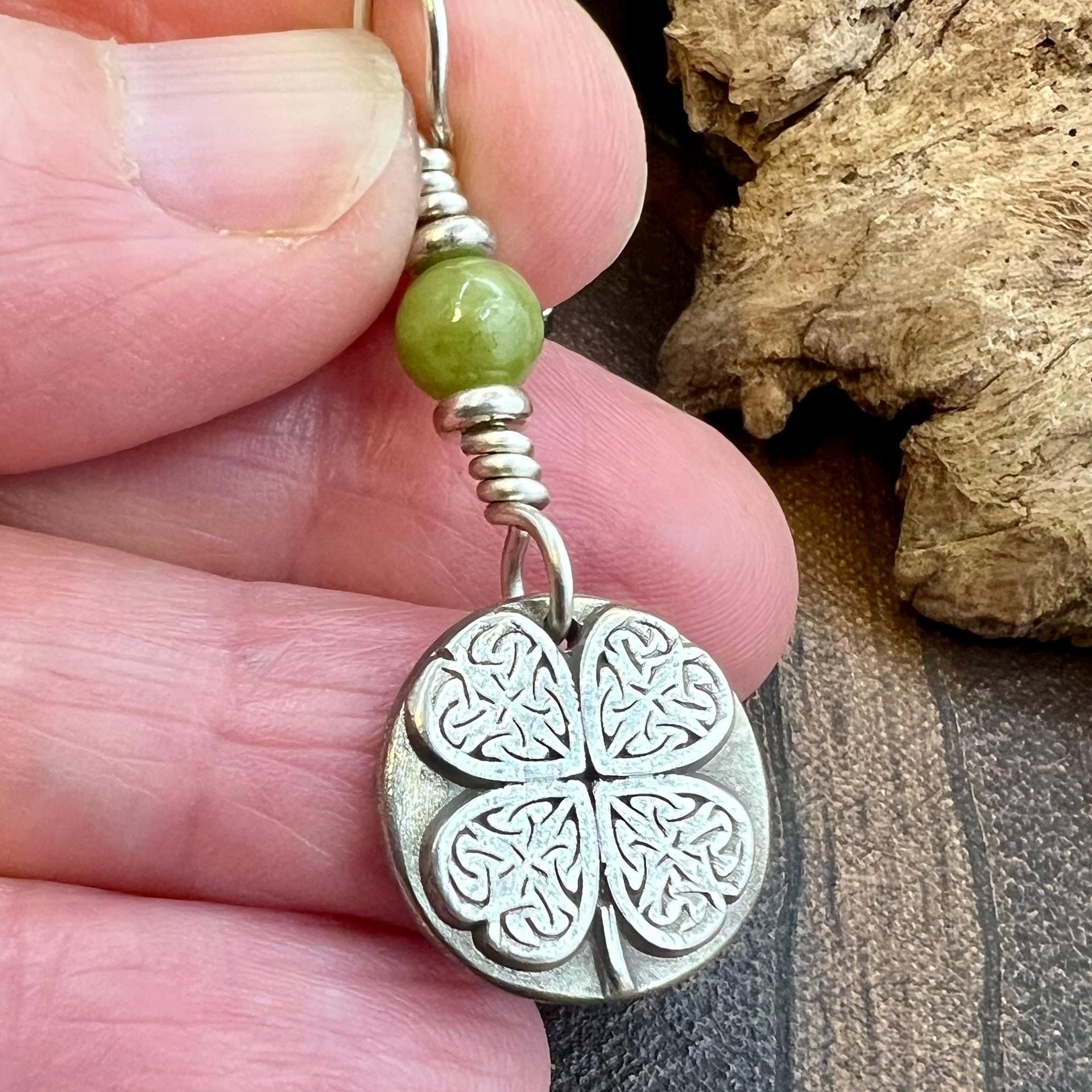 Four Leaf Clover, Sterling Silver, Wax Seal Charm, Connemara Marble, Irish Celtic Jewelry, Pagan Celtic Witch, 4 Leaf, Ireland Shamrock Gift