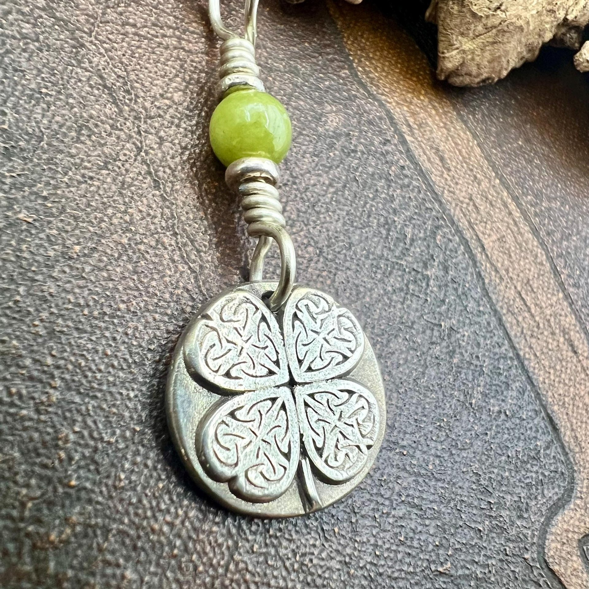 Four Leaf Clover, Sterling Silver, Wax Seal Charm, Connemara Marble, Irish Celtic Jewelry, Pagan Celtic Witch, 4 Leaf, Ireland Shamrock Gift