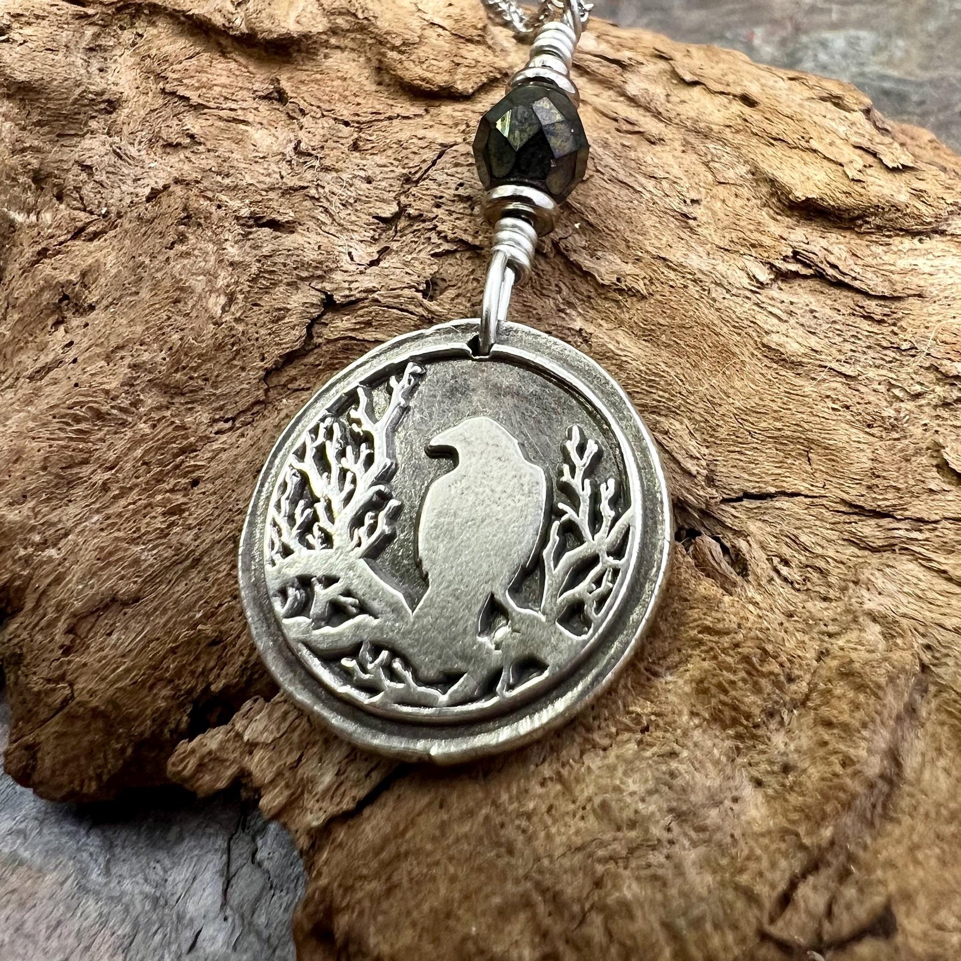 Raven Charm, Sterling Silver, Irish Celtic Lore, Leather Vegan Cords, Stainless Steel Chain, Crow Corvid, Wax Seal Charm, Celtic Pagan Witch