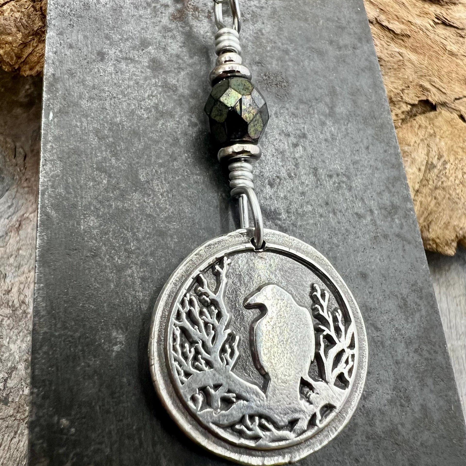 Raven Charm, Sterling Silver, Irish Celtic Lore, Leather Vegan Cords, Stainless Steel Chain, Crow Corvid, Wax Seal Charm, Celtic Pagan Witch