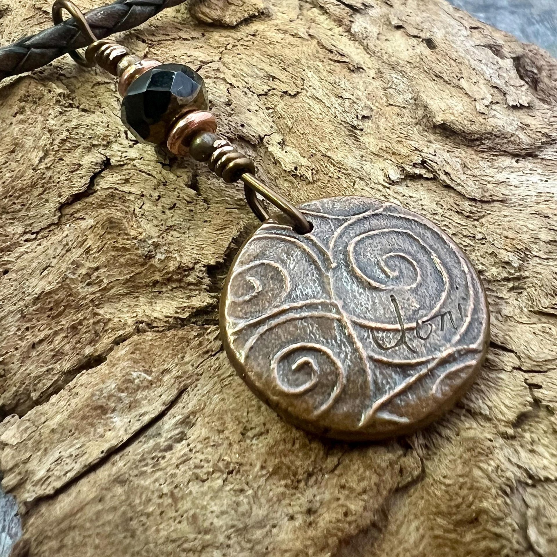 Copper Raven, Wax Seal Charm, Irish Celtic, Czech Glass, Leather & Vegan Cords, Crow Corvid, Handmade Art Jewelry, Celtic Witch, Messengers