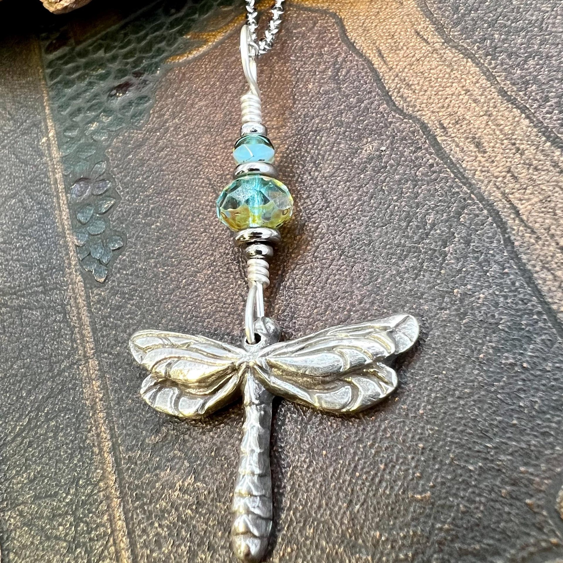 Dragonfly, Sterling Silver Charm, Czech Glass, Silver Dragonfly Necklace, Leather & Vegan Cords, Stainless Steel Chain, Earthy Nature Gifts