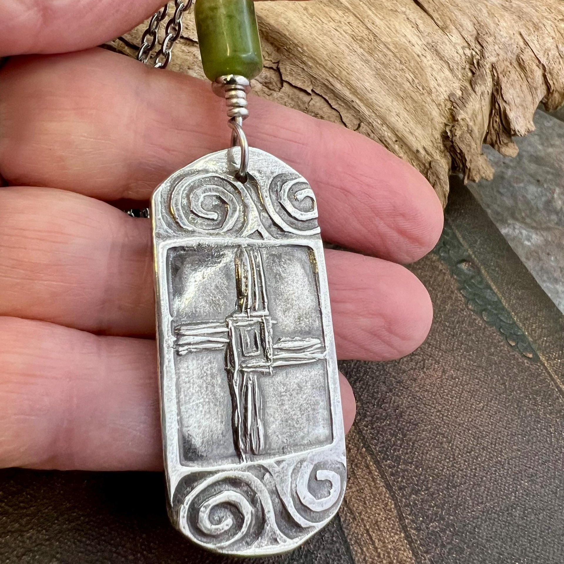 St Brigid’s Cross, Sterling Silver, Connemara Marble, Irish Celtic, Spirals, Pagan Witch, Brigid of Kildare, Patron Saint Ireland, Imbolc