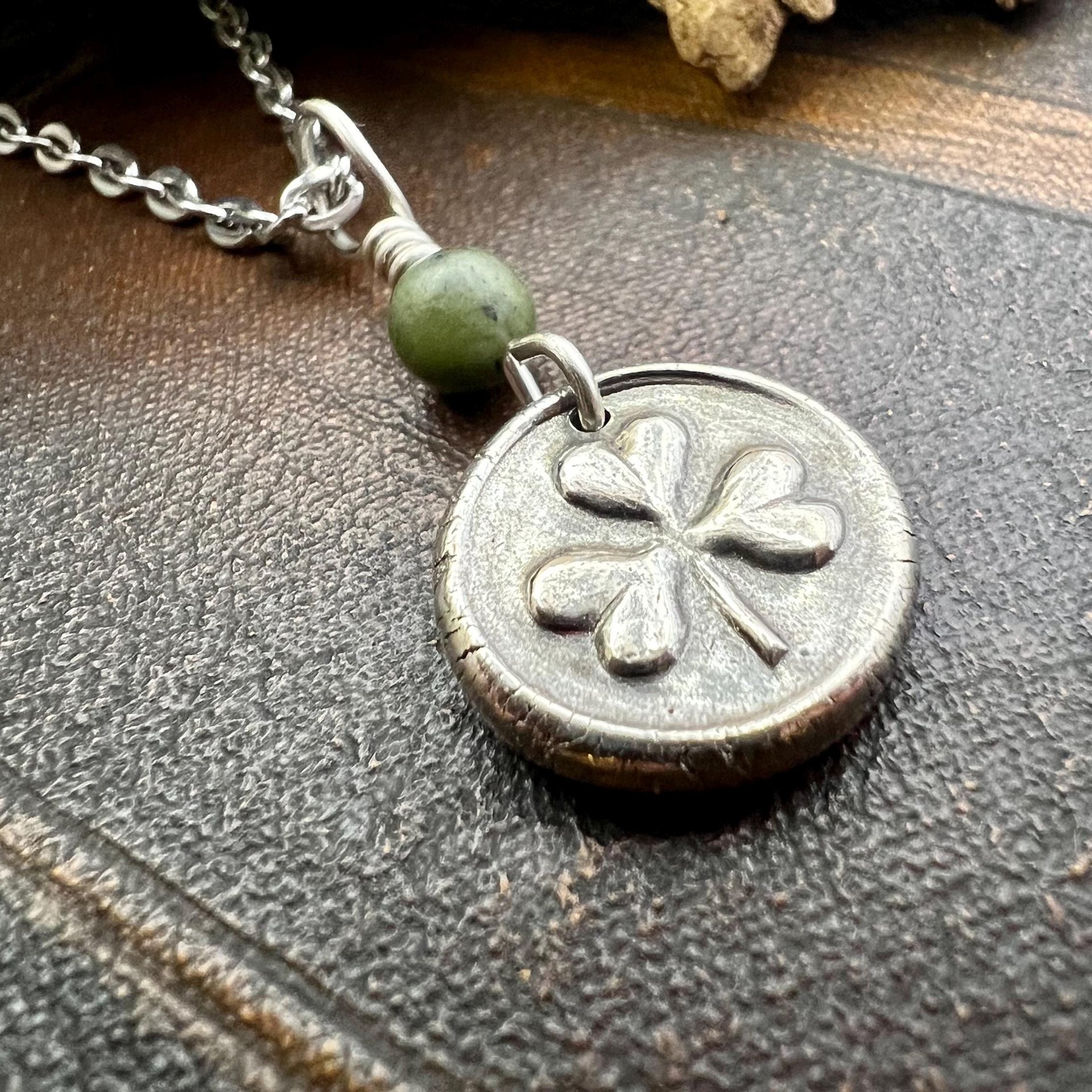 Sterling Silver Shamrock, Clover Charm, Wax Seal Charm, Connemara Marble, Irish Celtic Jewelry, Irish Clover, Trinity, Handmade Jewelry