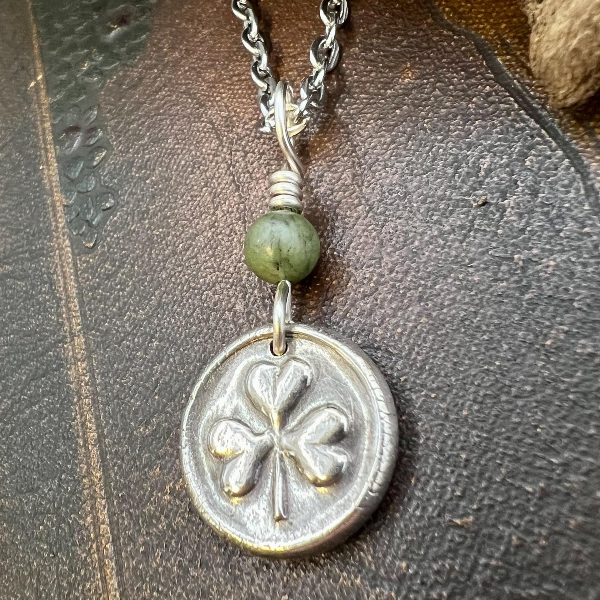 Sterling Silver Shamrock, Clover Charm, Wax Seal Charm, Connemara Marble, Irish Celtic Jewelry, Irish Clover, Trinity, Handmade Jewelry
