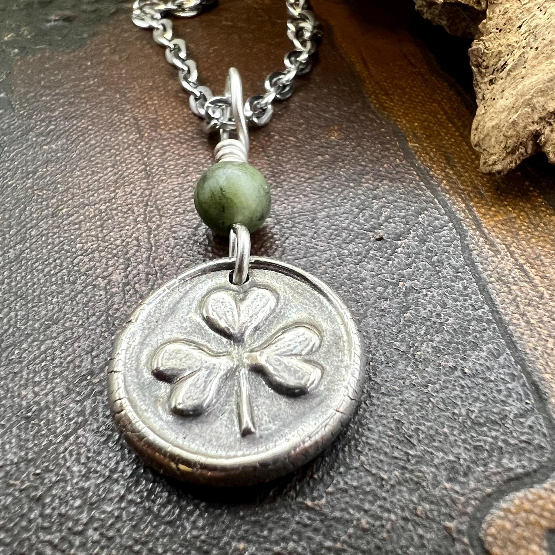 Sterling Silver Shamrock, Clover Charm, Wax Seal Charm, Connemara Marble, Irish Celtic Jewelry, Irish Clover, Trinity, Handmade Jewelry
