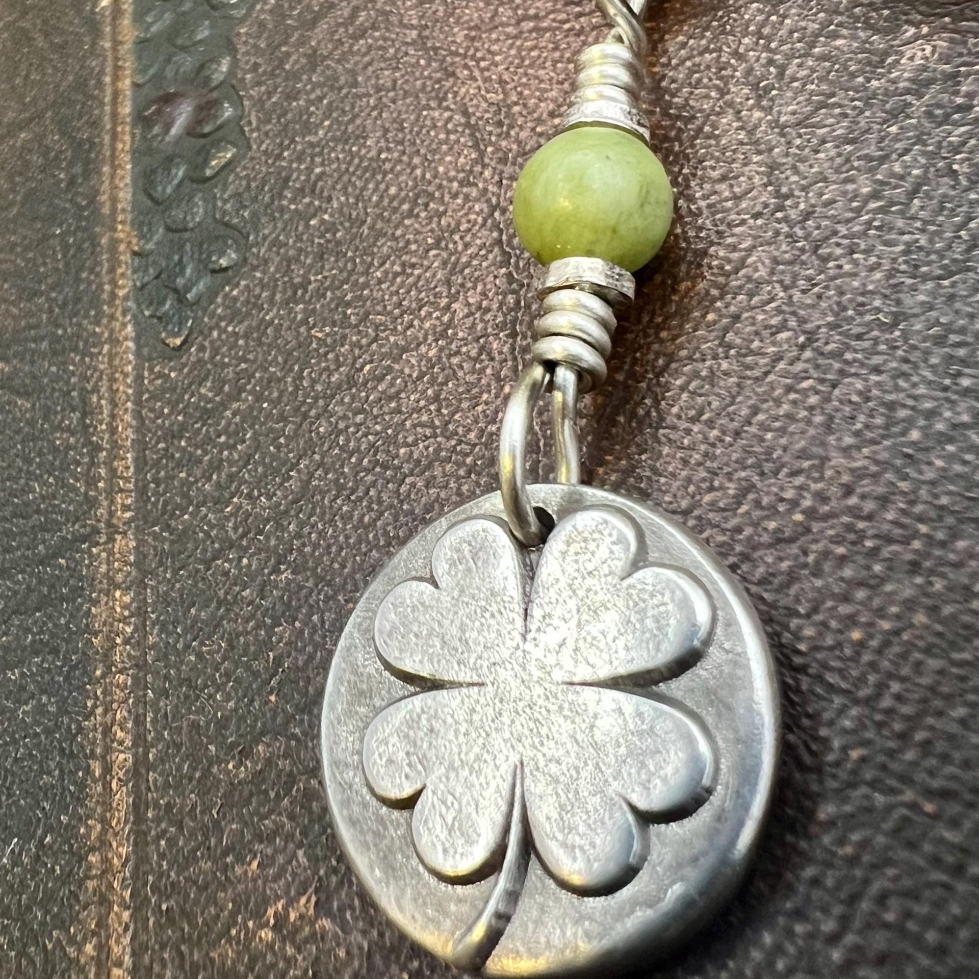 Four Leaf Clover, Sterling Silver, Wax Seal Charm, Connemara Marble, Irish Celtic Jewelry, Pagan Celtic Witch, 4 Leaf, Luck of the Irish