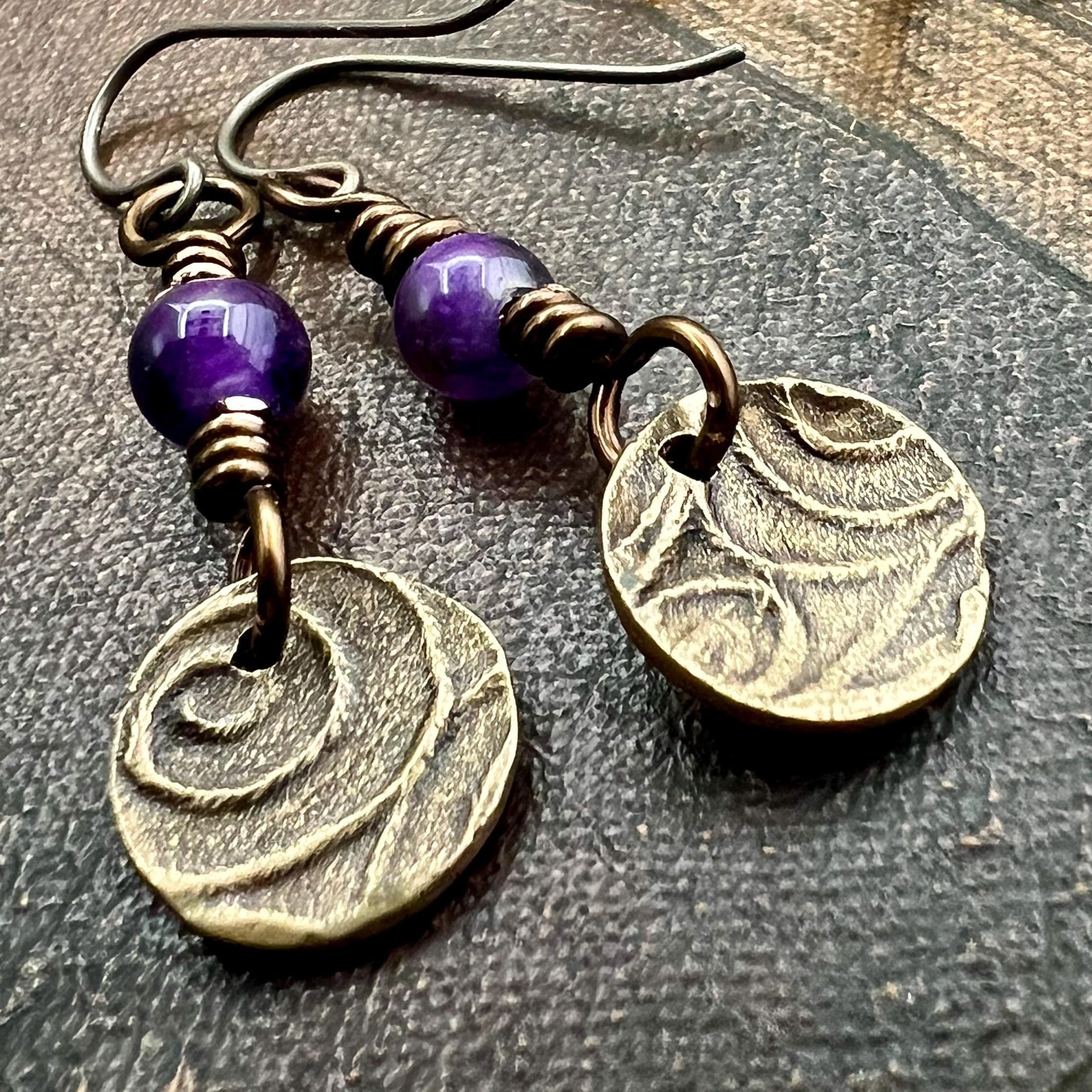 Scottish Thistle Earrings, Outlander Jewelry, Bronze Anniversary, Gifts for Her, Scotland Gifts, Amethyst Beaded Earrings