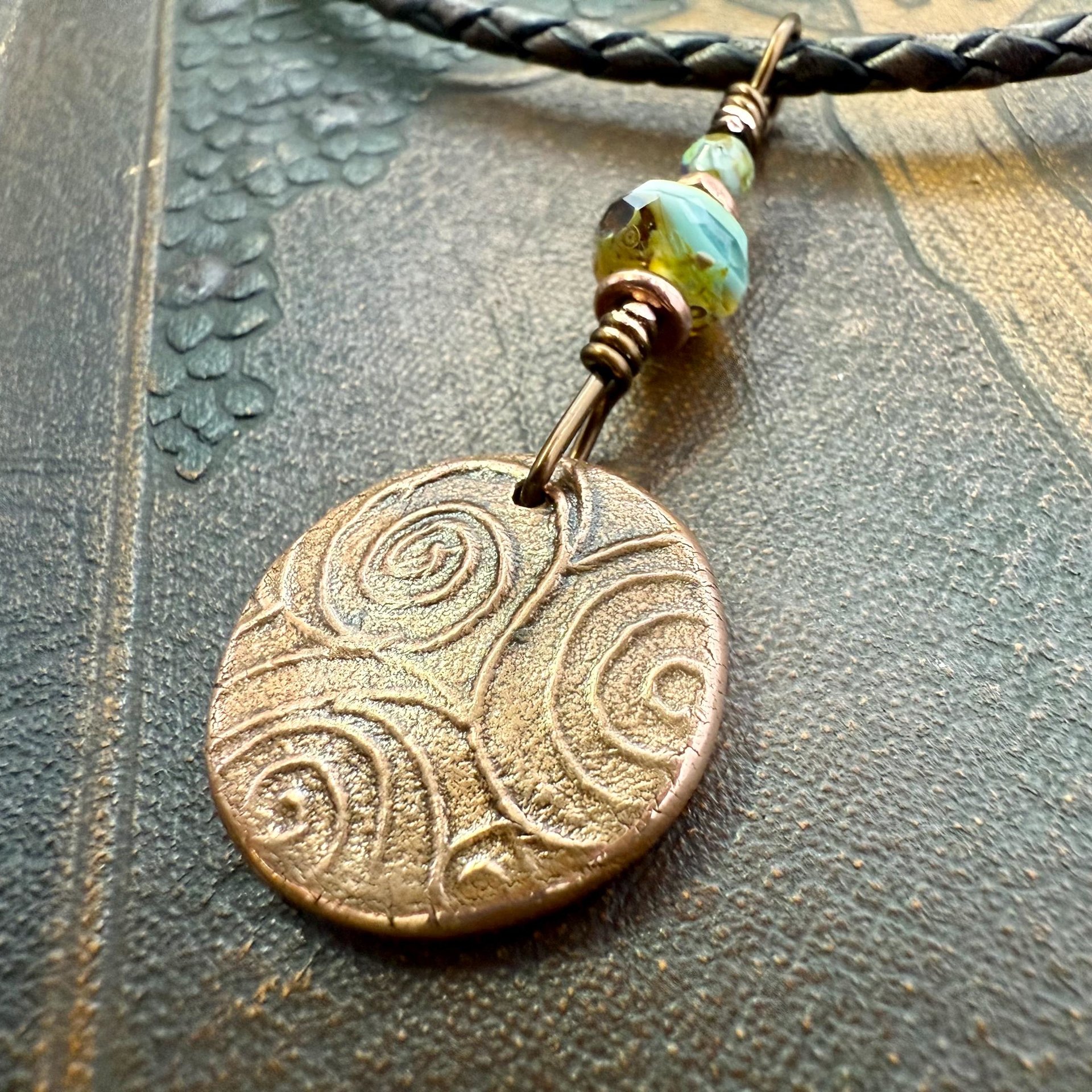 Copper Raven, Wax Seal Charm, Irish Celtic, Czech Glass, Leather & Vegan Cords, Crow Corvid, Handmade Art Jewelry, Celtic Witch, Messengers